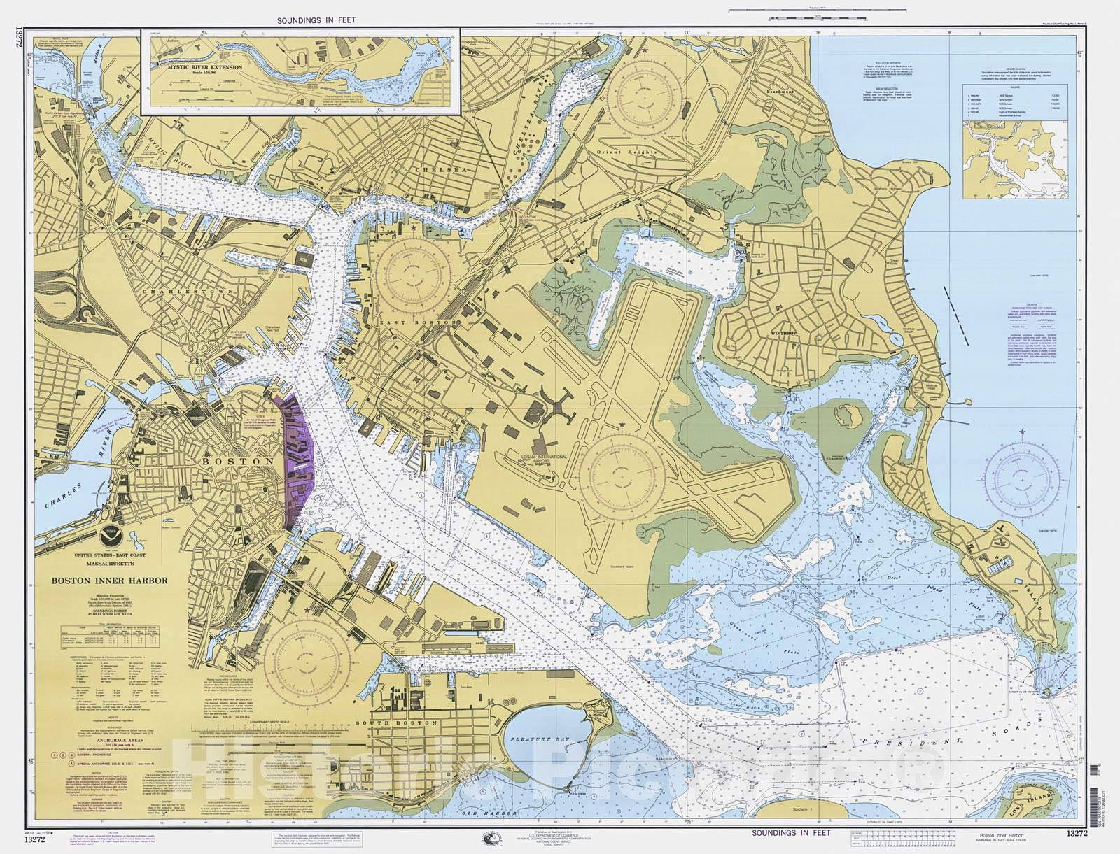Vintage Nautical Map of Boston Inner Harbor 1998 - NOAA Chart Wall Art - 59x44 Inches - Massachusetts MA Coastal Decor - Perfect for Home Office, Living Room & Nautical Theme Decorations