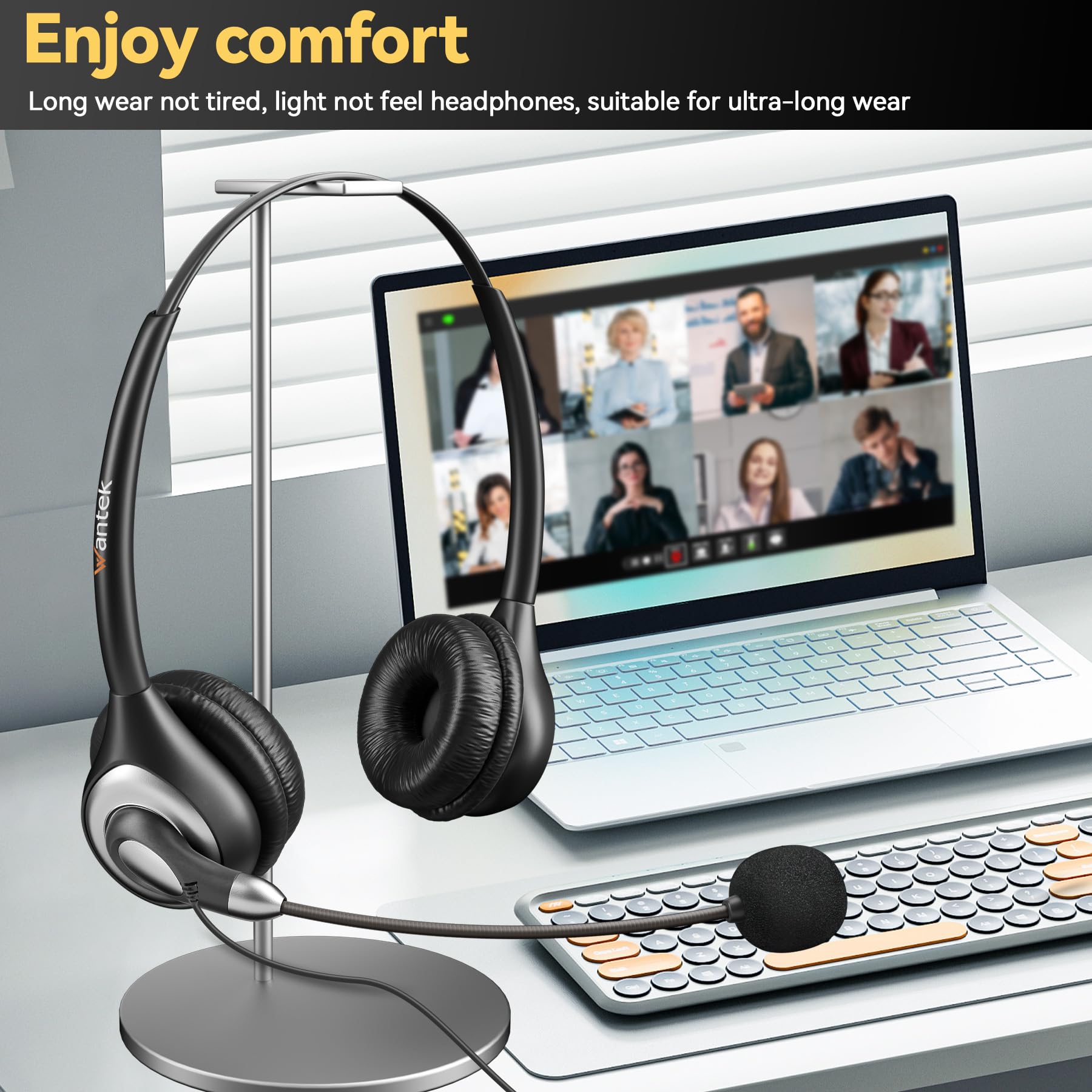 Wantek USB Headset with Microphone - Noise Cancelling PC Headphones for Business, Home Office & Call Center | Comfortable Lightweight Design for Skype, Zoom, Webinars & Online Meetings | Perfect for Remote Work, Customer Service & Virtual Classrooms