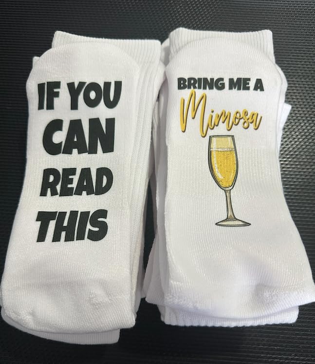 Funny Women's Mimosa Crew Socks - Long Novelty Drink Socks for Ladies - Perfect Gift Idea for Wine Lovers & Party Goers - Great for Brunch, Bachelorette Parties & Funny Gifts
