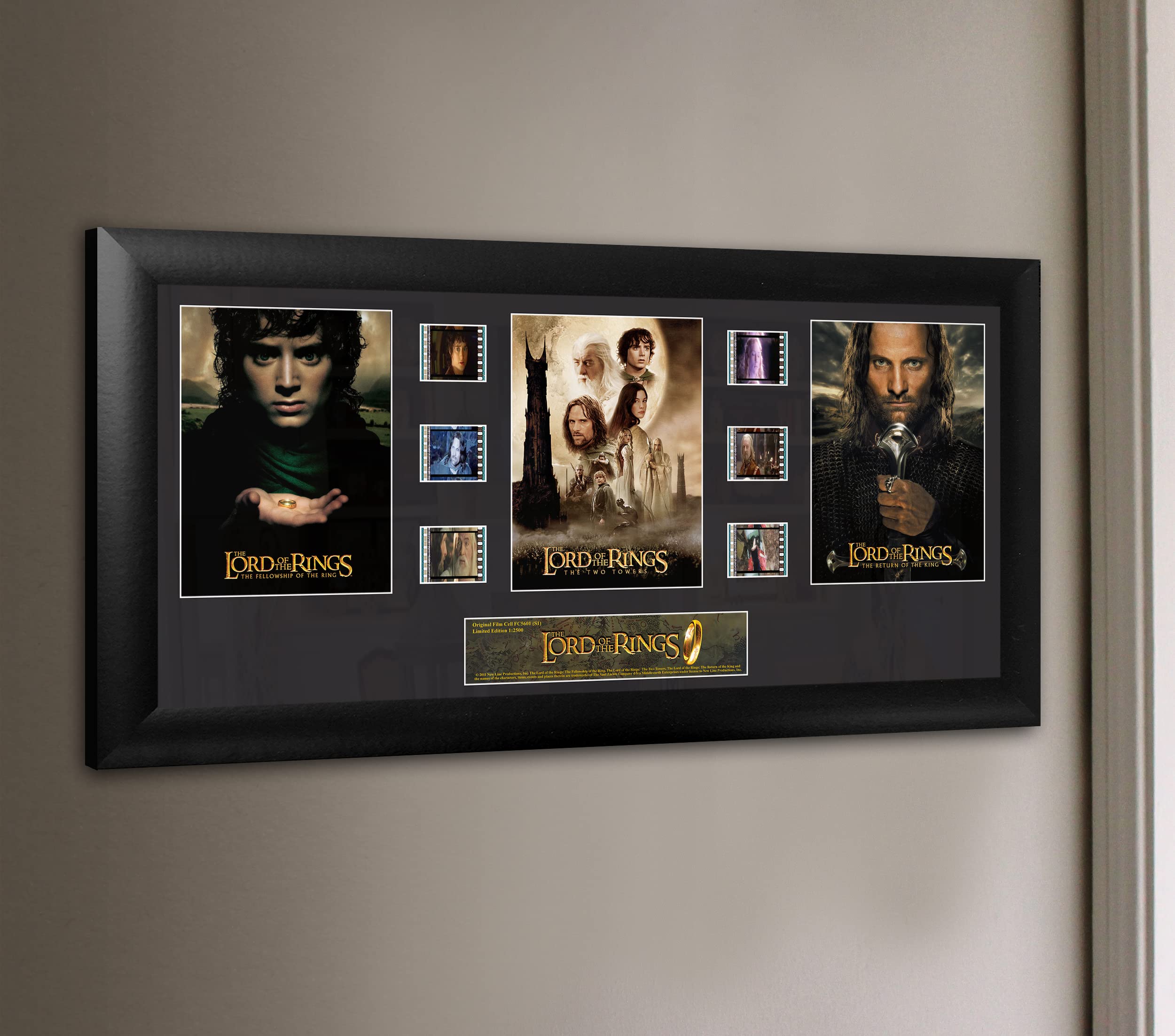 Lord of The Rings Trilogy Framed Film Cells Wall Art - Limited Edition Collectible with 6 Authentic 35mm Film Clips & Certificate (20x11 Inches) - Perfect for Home Theater Decor, Movie Memorabilia Display, and Fantasy Gift for Fans