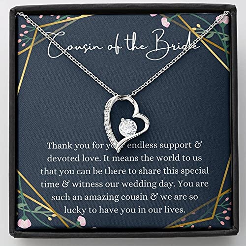 Heart Necklace Gift for Cousin of the Bride - Elegant Wedding Jewelry from Bride & Groom - Bridal Party Thank You Present - Silver Necklace with Message Card & Luxury Gift Box - Perfect for Wedding Celebrations, Bridal Showers, and Special Occasions