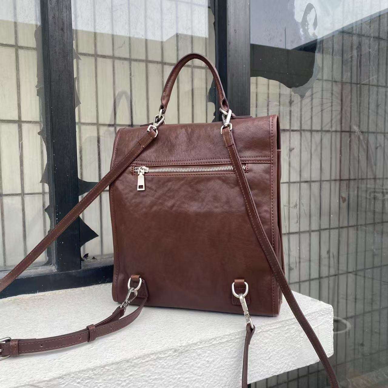 Stylish Minimalist Leather Backpack for Women & Men - Waterproof Laptop Bag for Work, Travel & School - Durable Vegan Leather Daypack with USB Charging Port