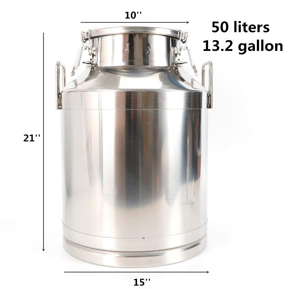 Premium Food Grade Stainless Steel Milk Transport Can - 13 Gallon (50L) Sealed Lid Container for Milk, Wine & Liquid Storage - Ideal for Dairy Farms, Breweries & Commercial Kitchen Use
