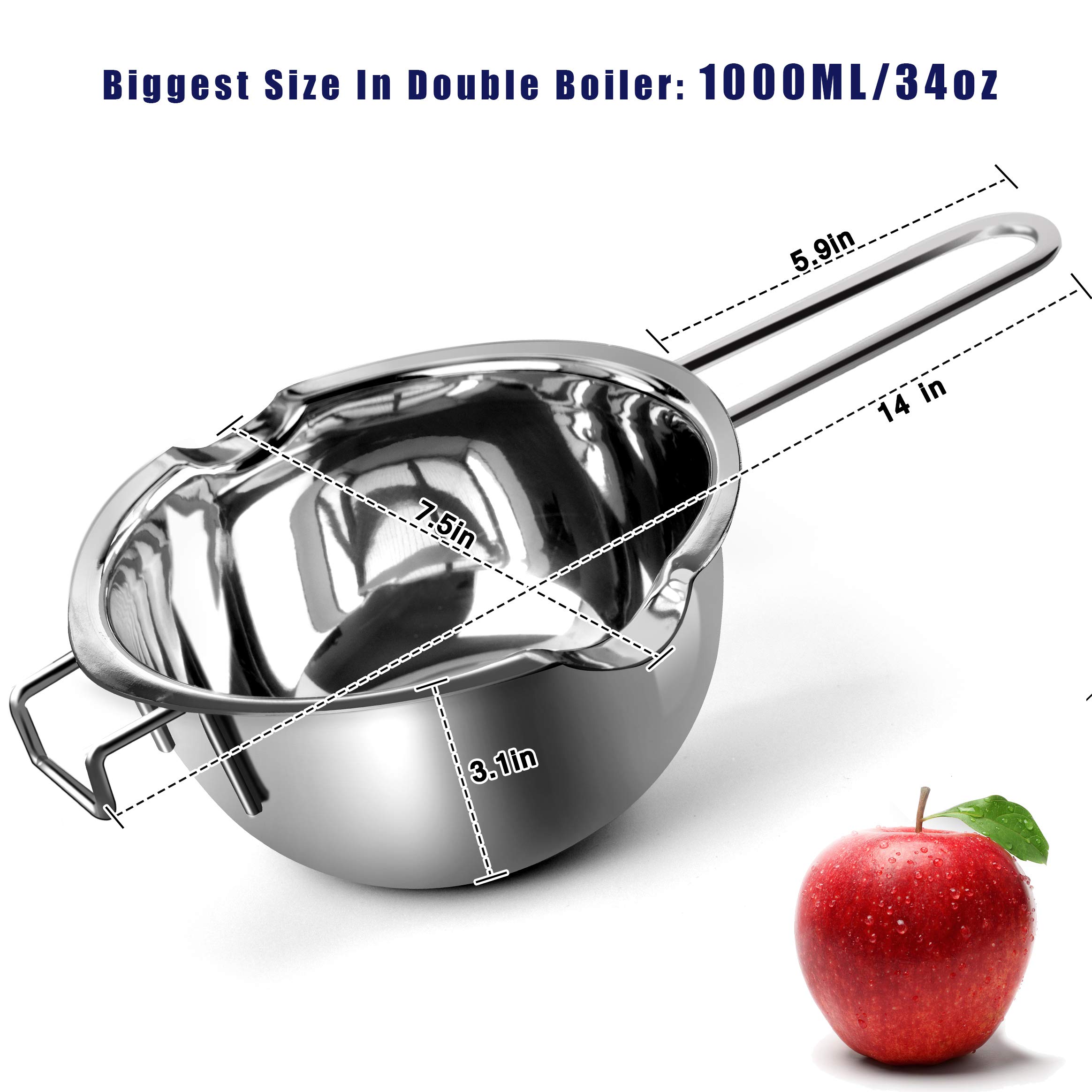 1000ML (34oz) Stainless Steel Double Boiler Pot Set - Perfect for Melting Chocolate, Making Candles & Candy - Ideal for Home Baking, DIY Crafts & Professional Kitchen Use