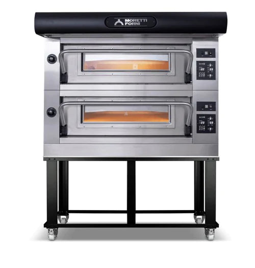 AMFTO Electric Pizza Oven - 38'' x 29'' x 7'' Commercial Countertop Pizza Maker, 208/240V 60Hz 3-Phase, Dual Deck with Tray Guide Base - Perfect for Restaurants, Pizzerias & Catering Businesses