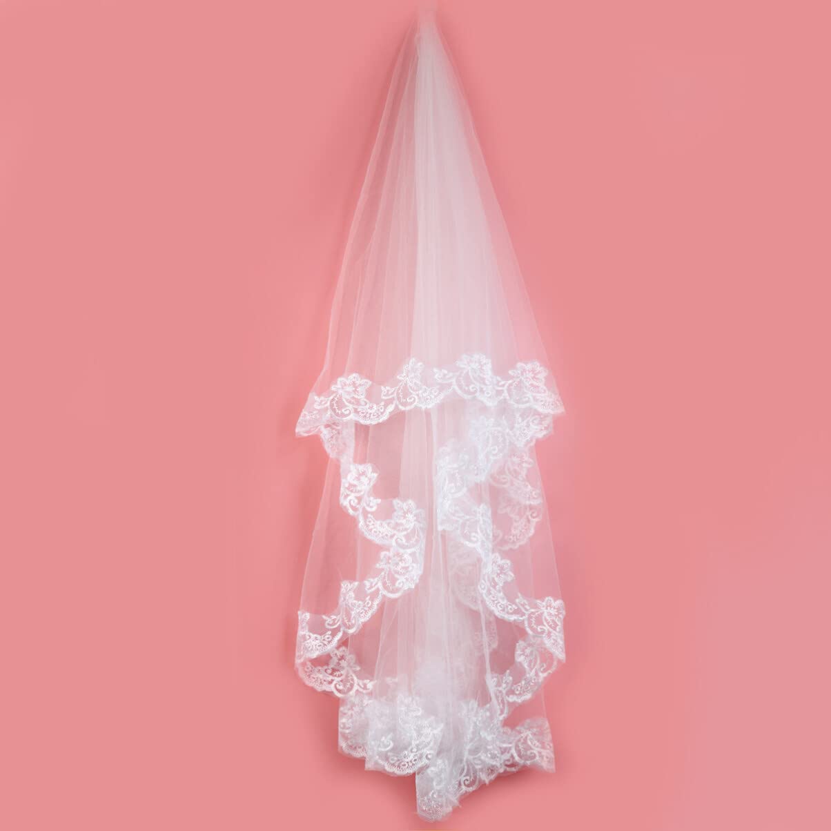 Elegant One Tier Lace Wedding Veil - Long White Bridal Veil for Bride | Perfect for Church, Beach & Outdoor Weddings
