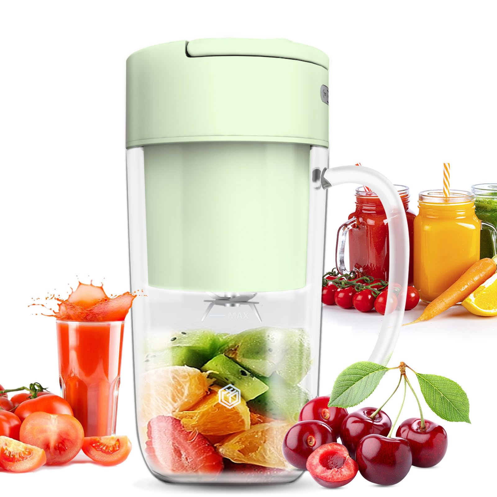 Portable USB Rechargeable Mini Blender - 10 oz Personal Smoothie Maker for Fruits, Veggies & Shakes - Lightweight & Easy to Clean - Perfect for Travel, Camping, Office & Gym (Green)