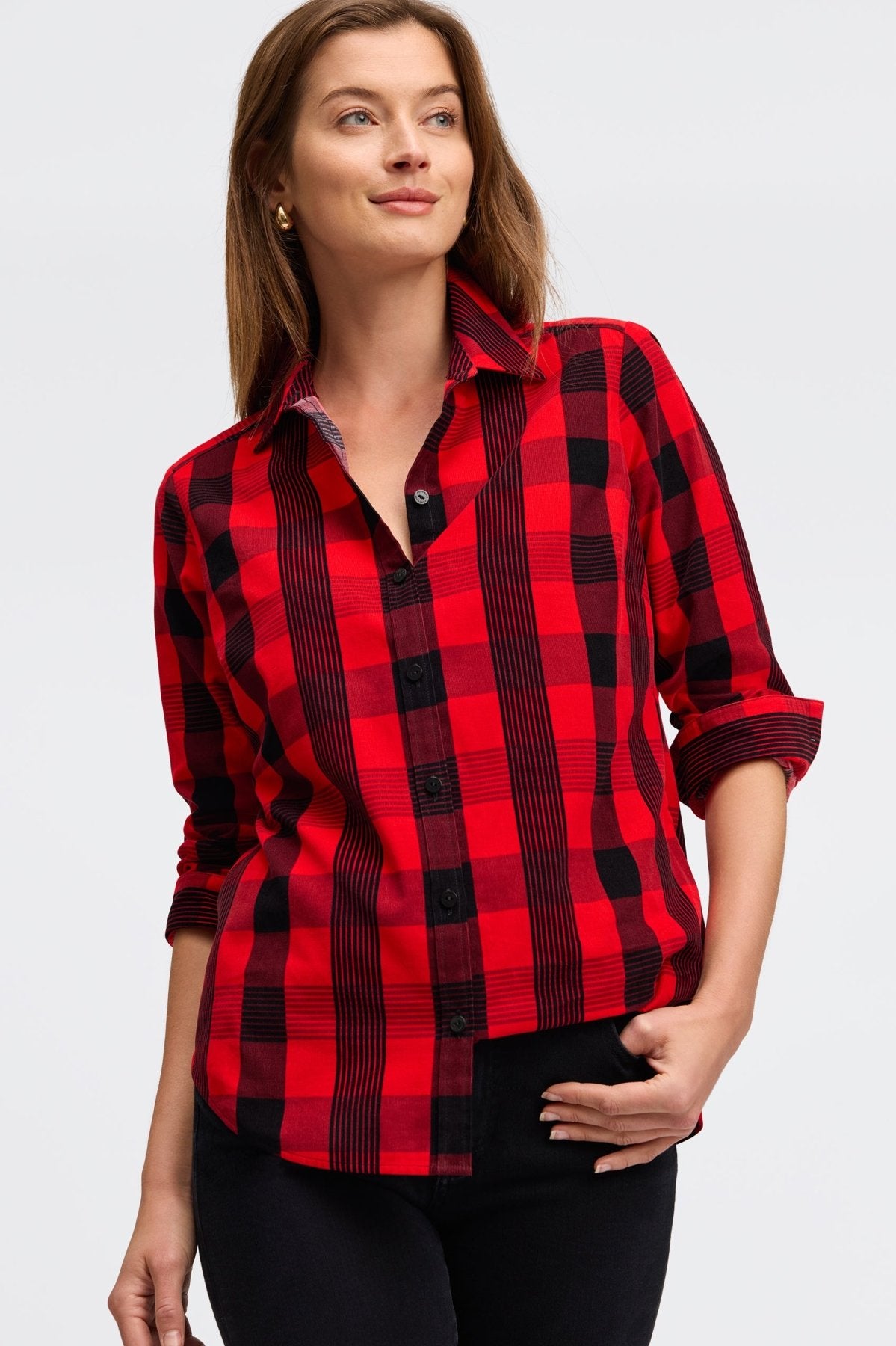 Haven Buffalo Check Corduroy Long Sleeve Shirt for Men & Women | Soft Comfortable Plaid Flannel Shirt | Casual Fall Winter Outfit for Work, Date & Outdoor Activities
