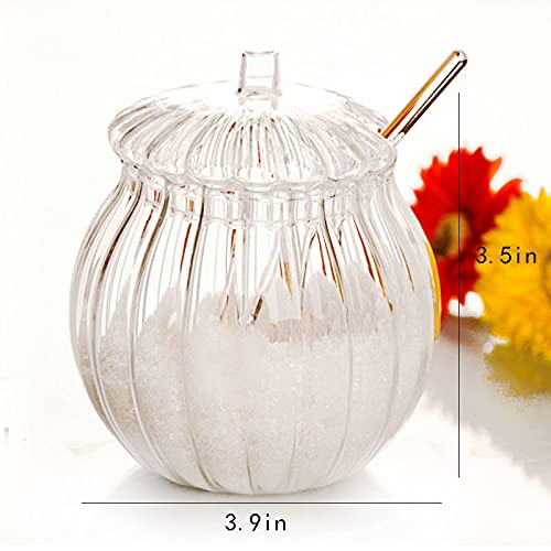 Clear Glass Striped Sugar Bowl with Lid and Spoon - Perfect for Coffee, Tea, and Kitchen Seasoning Storage