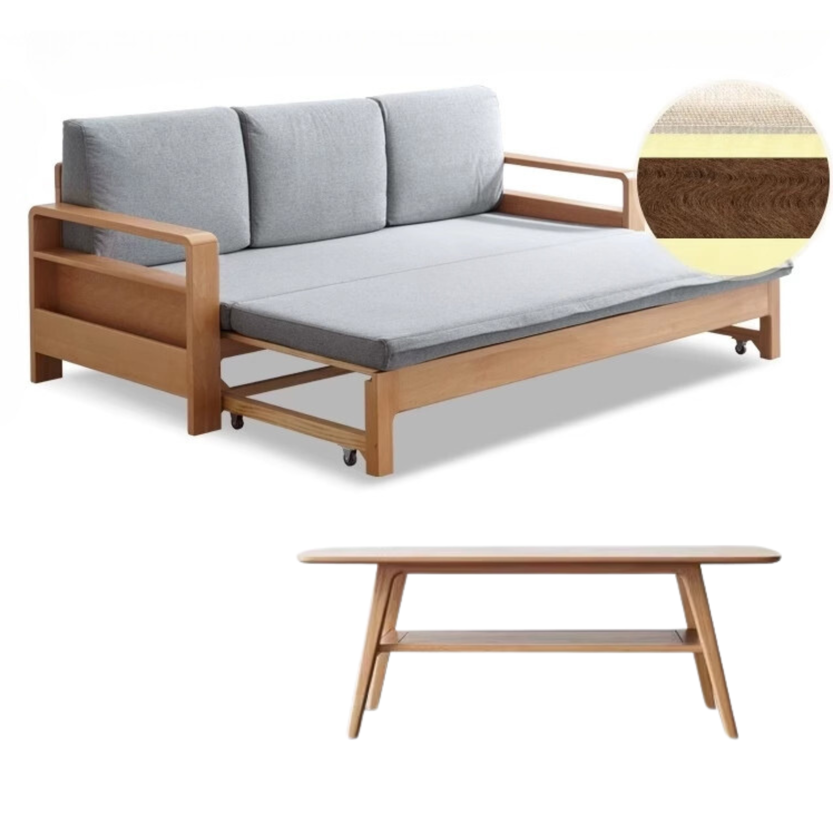 Solid Oak & Beech Wood Sleeper Sofa - Convertible Couch Bed for Living Room, Guest Room & Small Spaces - Durable & Stylish Furniture for Home & Office