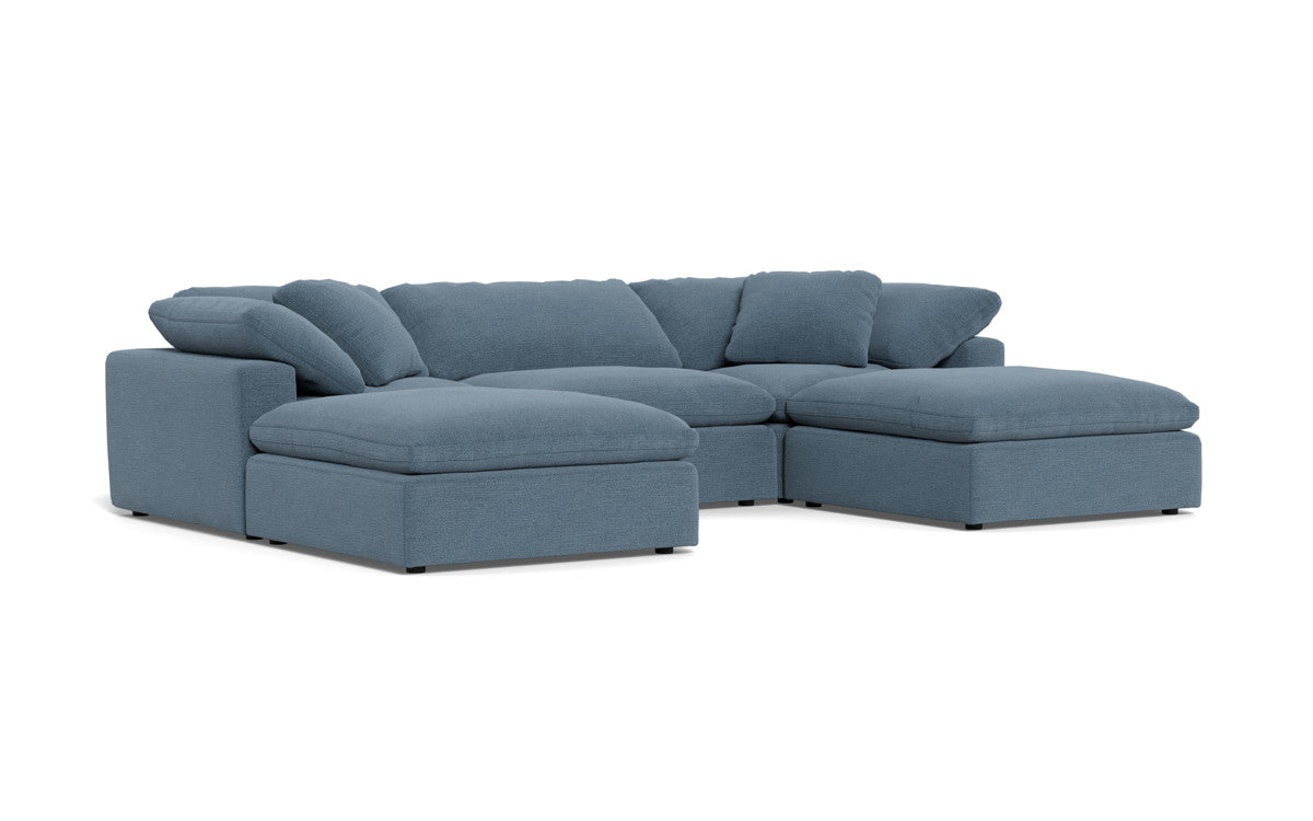 Fluffy 3-Piece Sofa Set with Double Ottoman - Soft and Comfortable Living Room Furniture for Small Spaces, Apartment, Dorm or Lounge Area