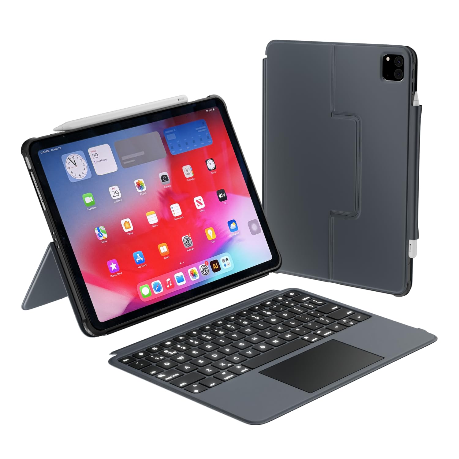 Macally iPad Air 11 Inch Case with Backlit Keyboard (M2, 2024) | iPad Pro 11 Case with Detachable Keyboard (2022/2021/2020/2018 Models) - Slim Protective Cover with Large Trackpad, Multi-Angle Stand & Apple Pencil Holder - Perfect for Work, Study & Travel