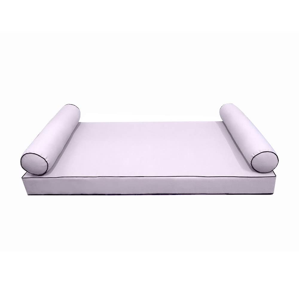 Prolinemax S5 Outdoor Daybed Mattress Bolster Pillow Covers with Contrast Pipe Trim - Waterproof Slipcovers for Patio Furniture, Crib, and Poolside Lounging (AD107)