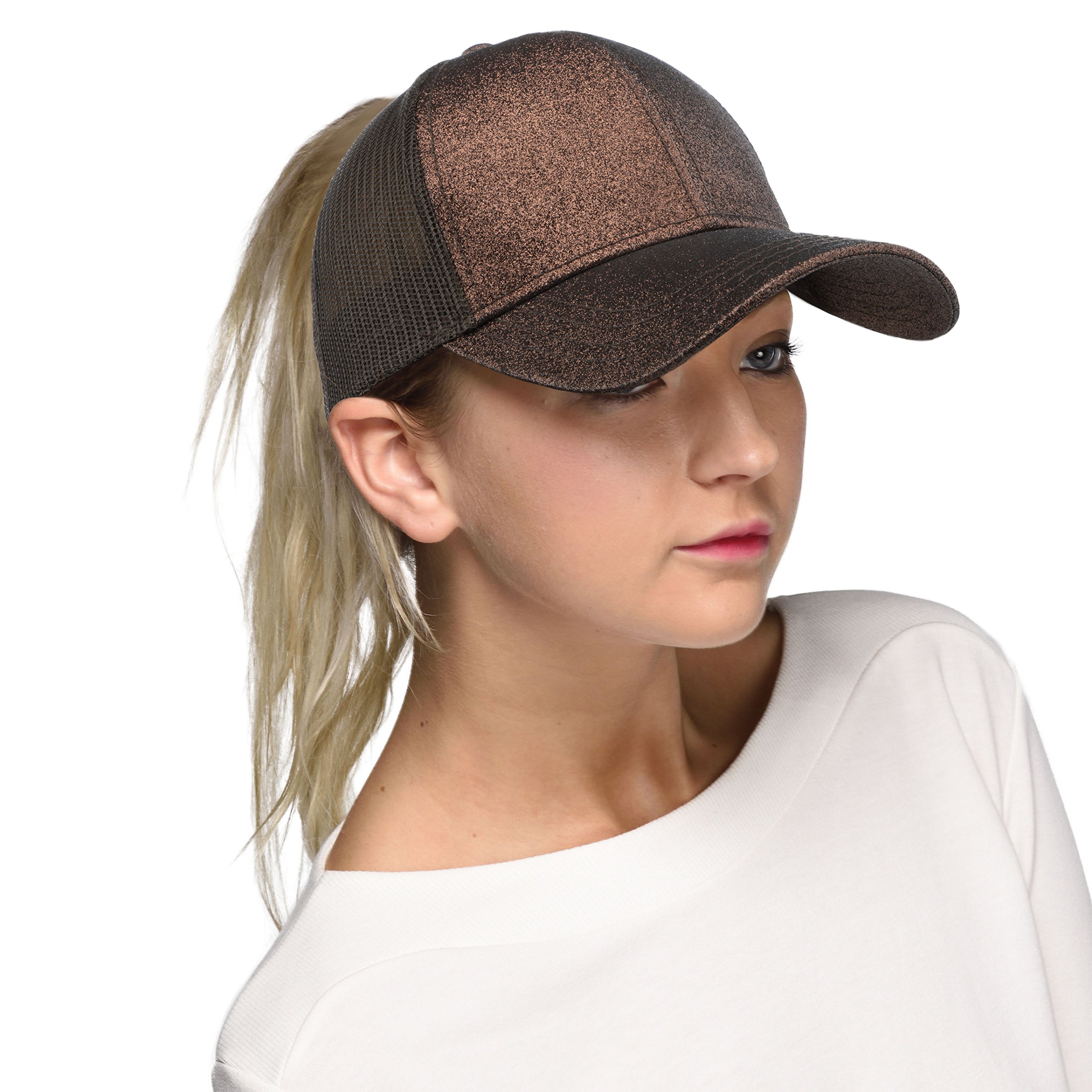 Stylish C.C Hatsandscarf Ponytail Baseball Cap for Women - Messy Bun Trucker Hat with Adjustable Back (BT-6) - Perfect for Running, Gym, and Outdoor Activities