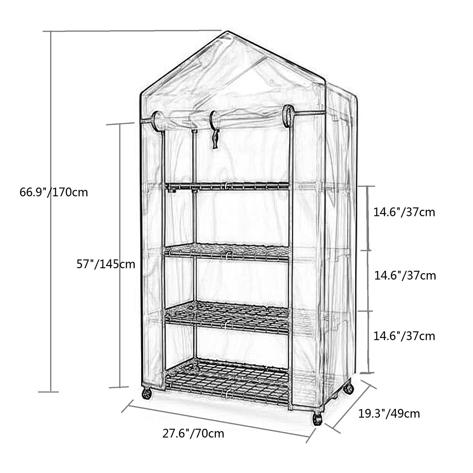 4-Tier Portable Mini Greenhouse with Wheels for Indoor & Outdoor Plants | 27.6