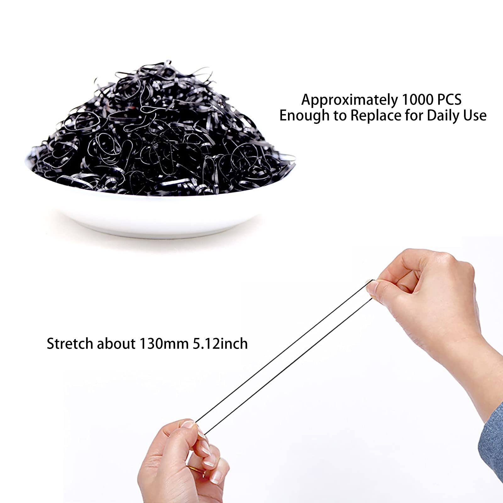 Cooetr 1000 Mini Hair Bands - Soft Black Elastic Rubber Bands for Kids Hair, Small Dreadlocks & Wedding Hairstyles - Perfect for School, Parties & Daily Styling