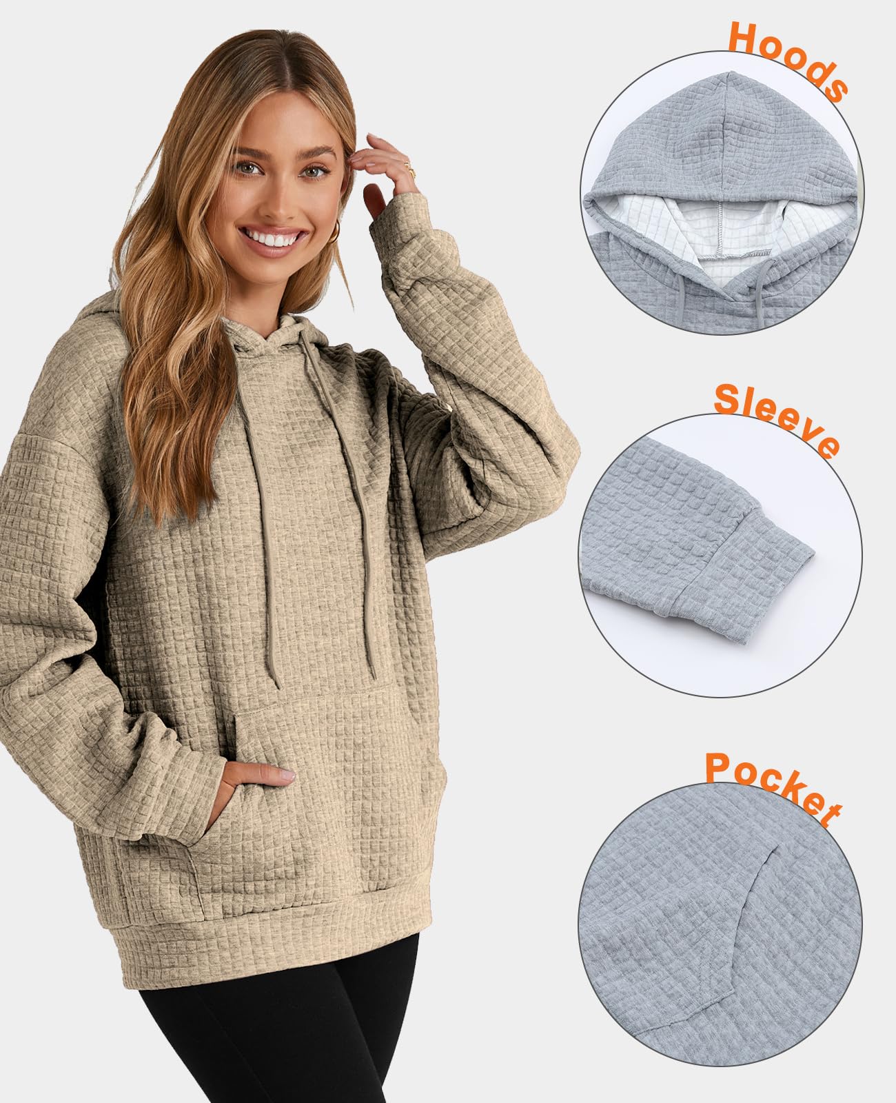 SELINK Women's Casual Pullover Waffle Hoodie - Long Sleeve Drawstring Hooded Sweatshirt with Pocket | Cozy Loungewear for Fall & Winter, Perfect for Home, Workouts and Outdoor Activities