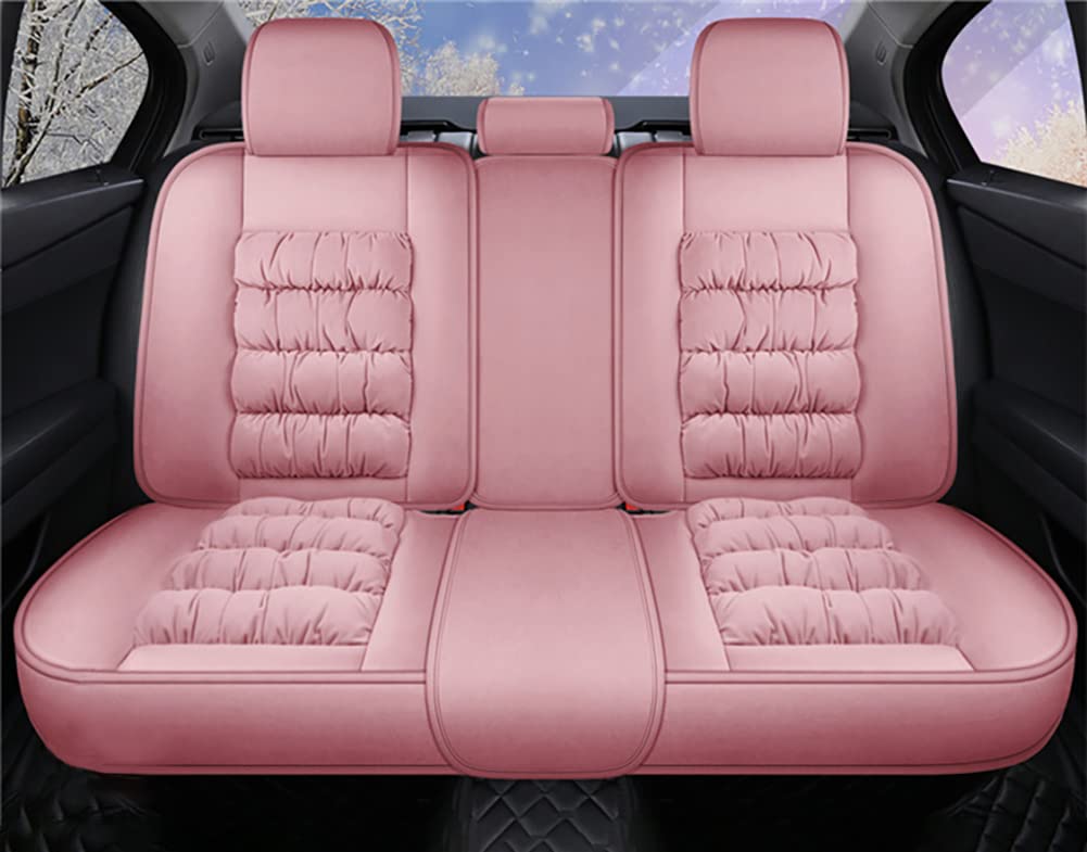 Soft Fuzzy Velvet Pink Car Seat Covers Full Set - Front & Rear Winter Car Seat Protectors for Women | Universal Fit for Most Vehicles | Perfect for Cold Weather & Stylish Interior Upgrade