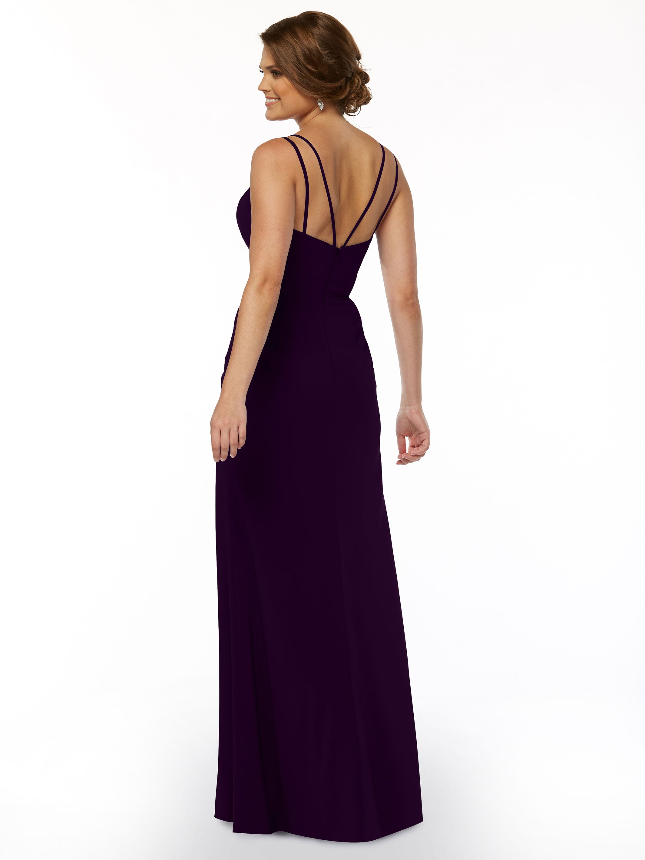Elegant 83030 Sheath Stretch Chiffon Bridesmaid Dress with Bateau Neckline & Thigh Slit - Perfect for Weddings, Formal Events & Evening Parties