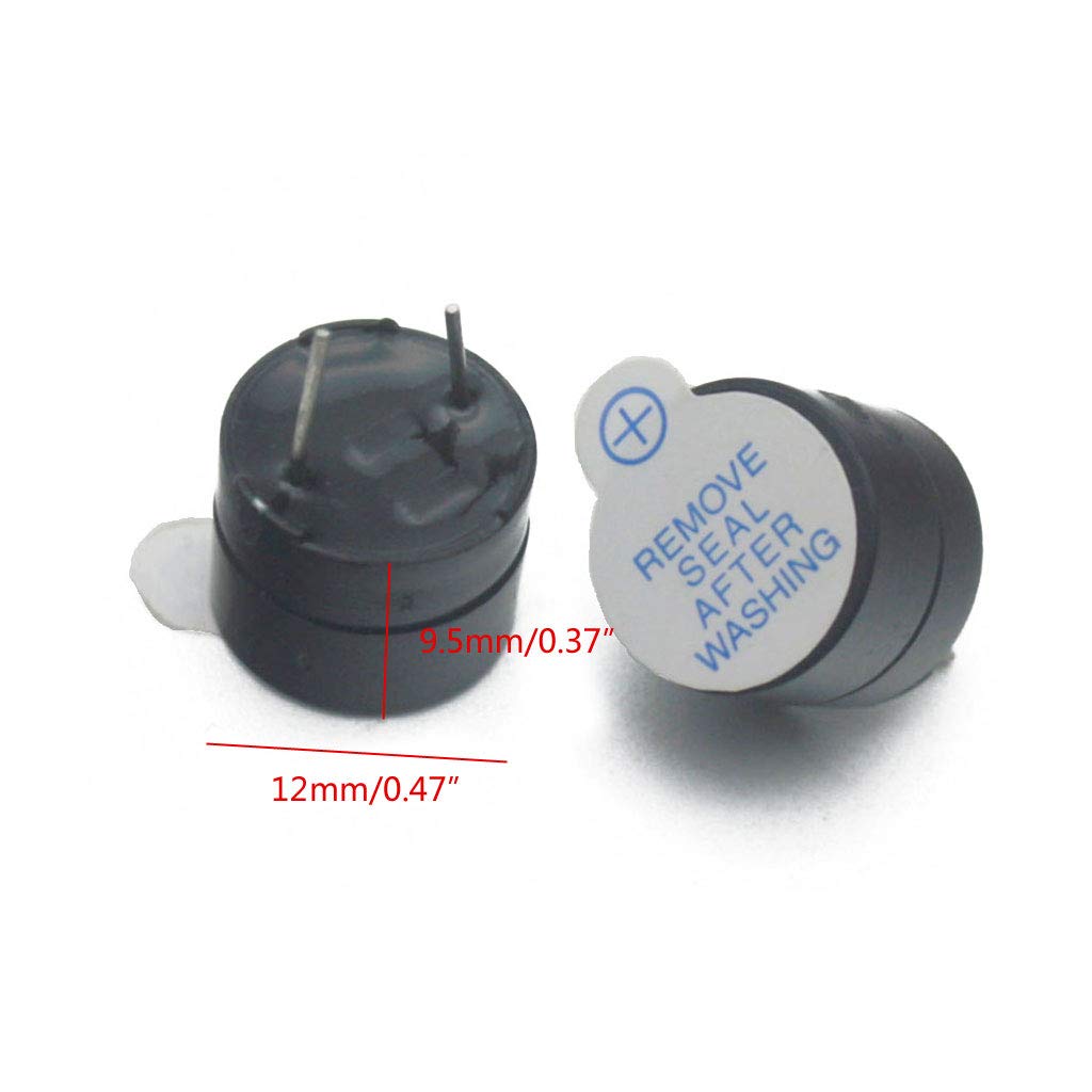 10pcs 5V Active Buzzer Alarm - 12mm Mini Continuous Beep Tone Electronic Buzzer for Computers, Printers, Toys (1.2 x 0.95cm, Black) - Perfect for DIY Projects, Security Alarms & Electronic Devices