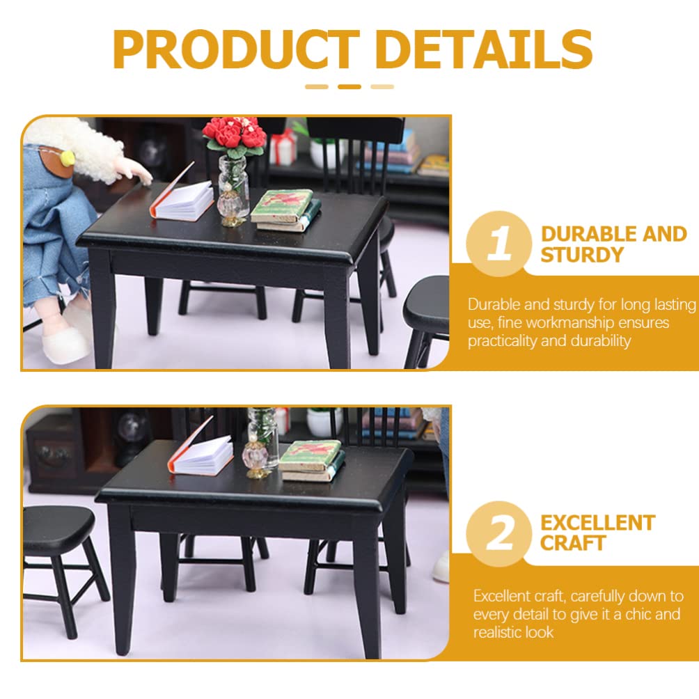 5-Piece Miniature Black Wooden Dining Table and Chairs Set - Dollhouse Furniture Accessories for 4 People | Perfect for Dollhouse Decor, Miniature Displays, and Collectible Scenes