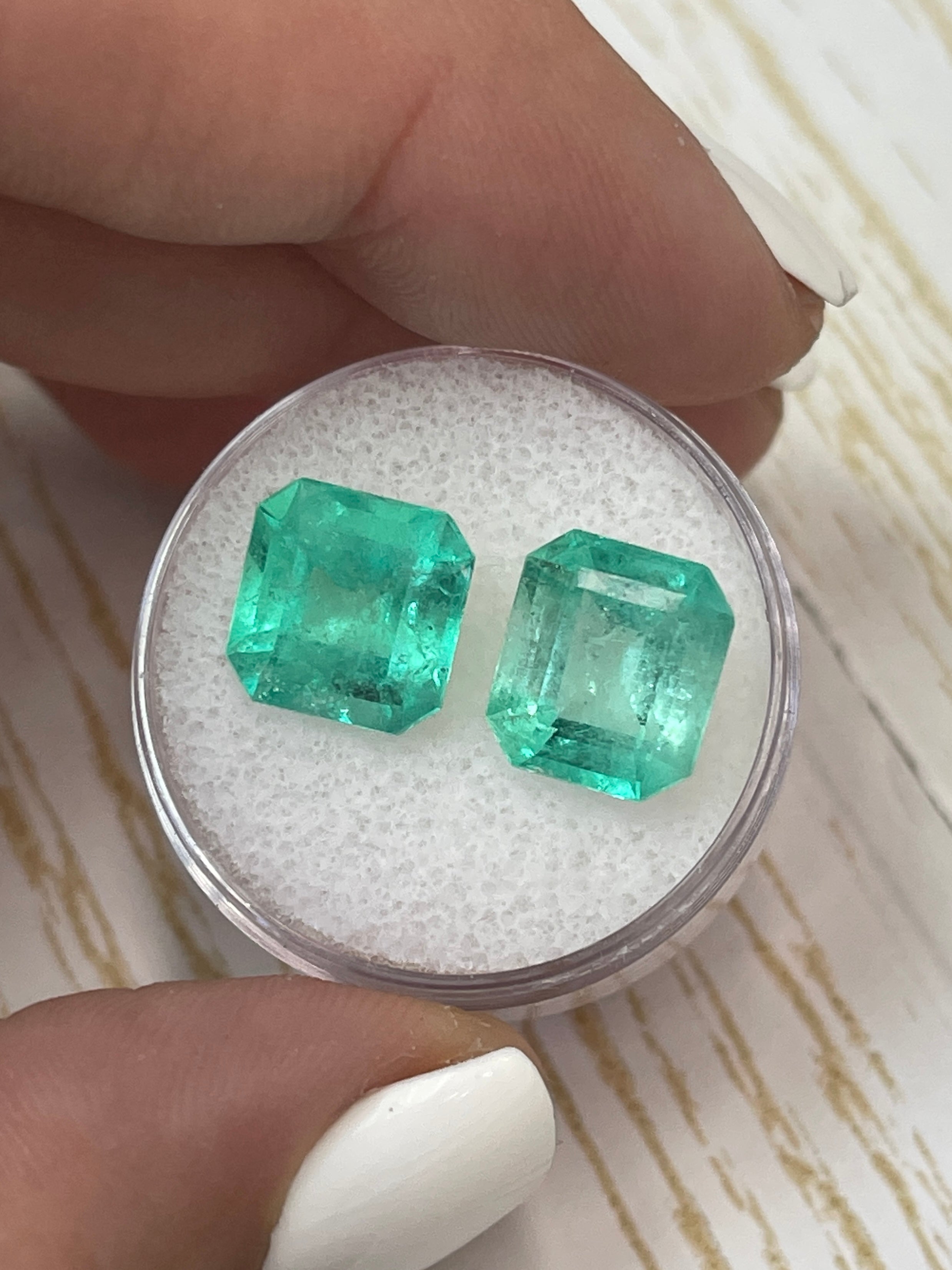 8.01tcw 10x9.5mm Matching Pair Natural Colombian Emerald Gemstones - Asscher Cut Loose Green Emeralds for Jewelry Making, Engagement Rings & Luxury Gifts