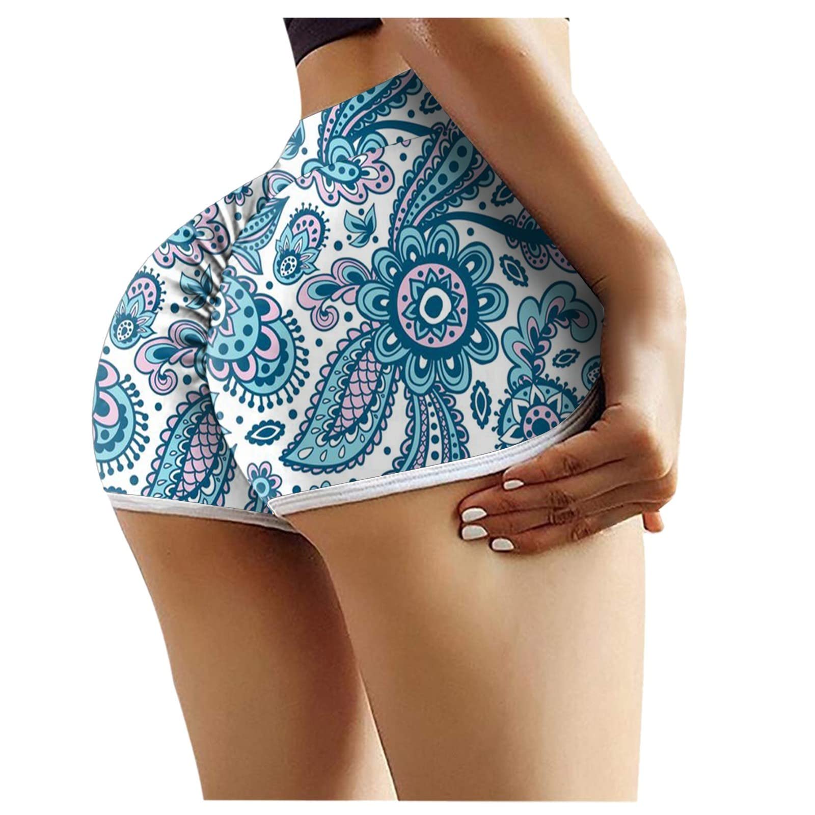 GXLONG Women's Sexy Booty Lifting Yoga Shorts - High Waisted Workout Running Leggings with Paisley Print for Gym, Fitness & Dance | Butt Enhancing Activewear for Yoga, Pilates & Lounge