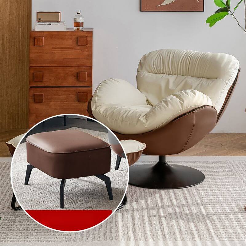 Modern Beige Swivel Ergonomic Accent Chair with Ottoman - Adjustable Rotating Lounge Chair with Removable Cushion for Living Room, Bedroom, or Office - Perfect for Relaxing, Reading, and Entertaining Guests