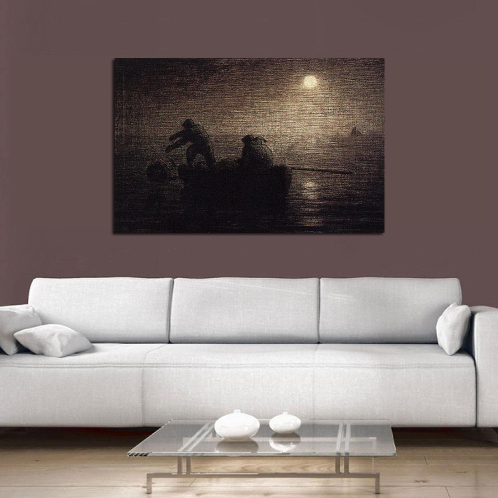 Fishermen by Jean-Francois Millet - Premium Oil Painting Reproduction on Canvas - Framed Wall Art Decor (70x112cm) - Perfect for Living Room, Bedroom & Office Decor