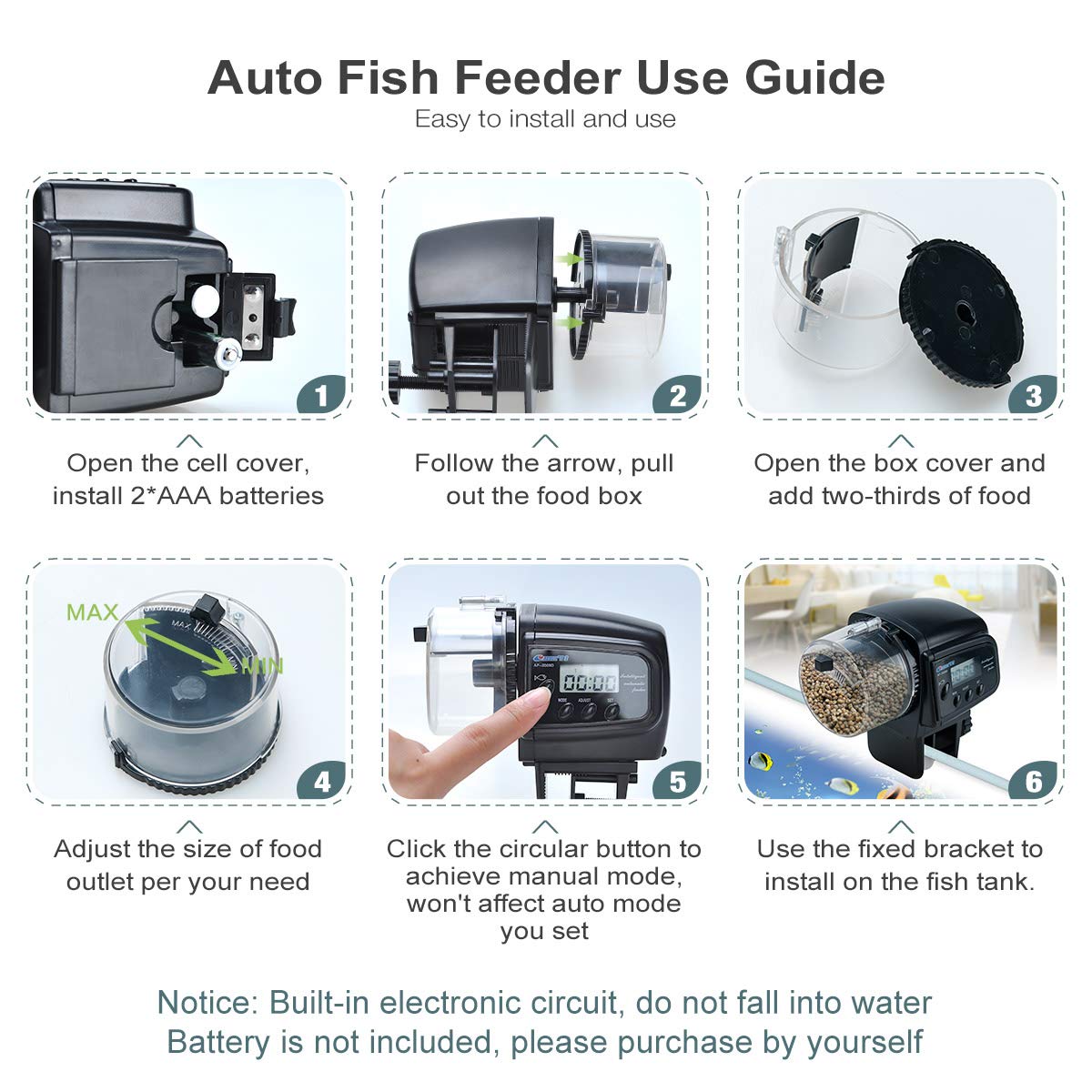 Automatic Fish Feeder for Aquarium - Lychee AF-2009 Timer Fish Food Dispenser with Vacation Mode | Perfect for Holiday & Daily Feeding | Ideal for Freshwater & Saltwater Tanks