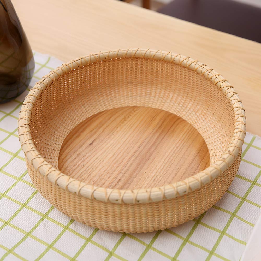 Handmade Rattan Fruit Basket - Round Woven Serving Tray for Bread, Cake & Kitchen Counter | Natural Rattan Desktop Organizer | Perfect for Breakfast, Tea Parties & Home Decor