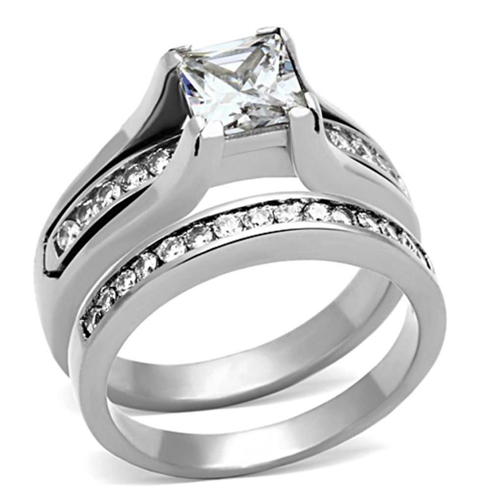 His & Her Silver Stainless Steel Wedding Rings Set - Titanium Bands for Couples