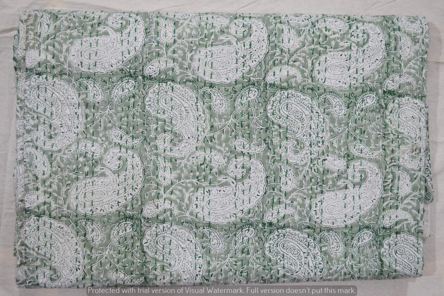 Ethnicfashville Kantha Quilt Queen Size - Handmade Block Print Bedspread & Throw Blanket for Bedroom Decor | Boho Chic Home Accent, Cozy Living Room Throw, Guest Bedding