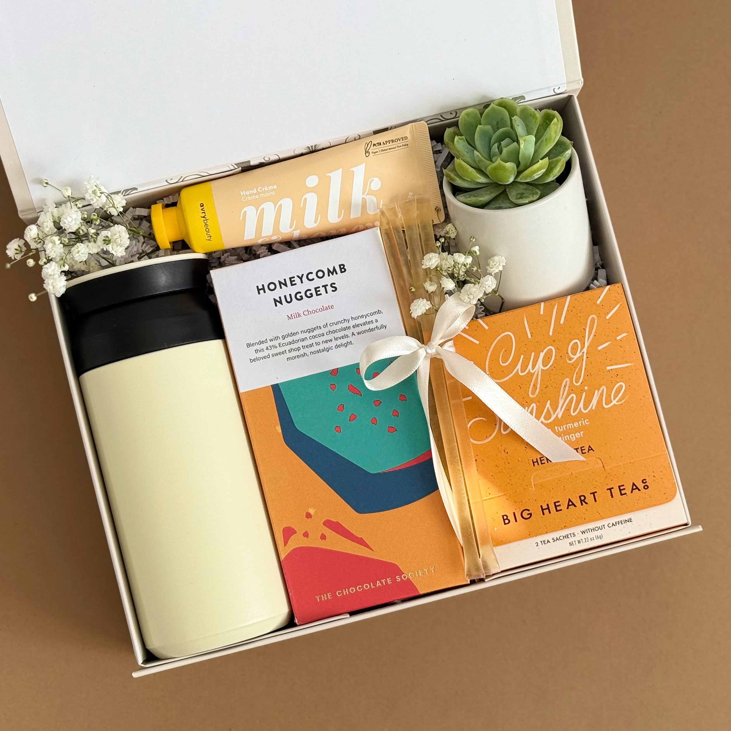 Sunshine & Honey Gift Box - Premium Tea, Gourmet Chocolate, Succulent Plants & Self Care Essentials | Perfect for Birthday, Anniversary & Thank You Gifts