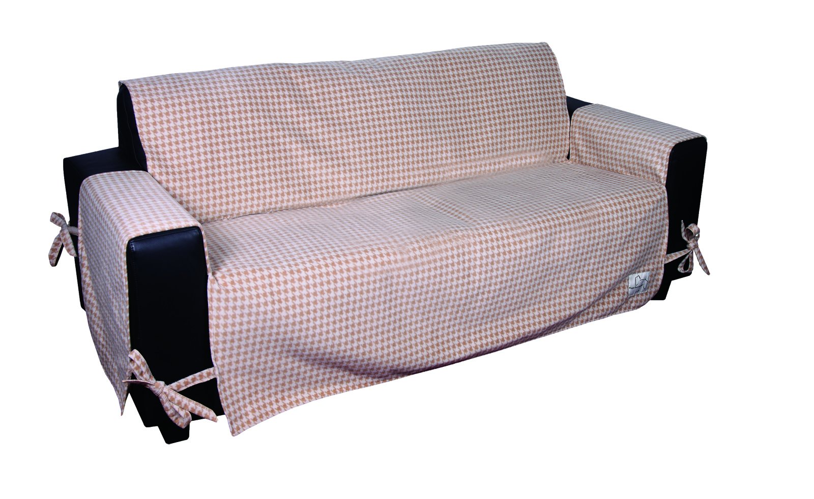 Houndstooth Fleece Pet Couch Protector Cover for Furniture - Tan & Latte Checkered Print - 3 Cushion Sofa Size - Waterproof & Non-Slip Dog Couch Cover for Pets, Living Room, Home Decor