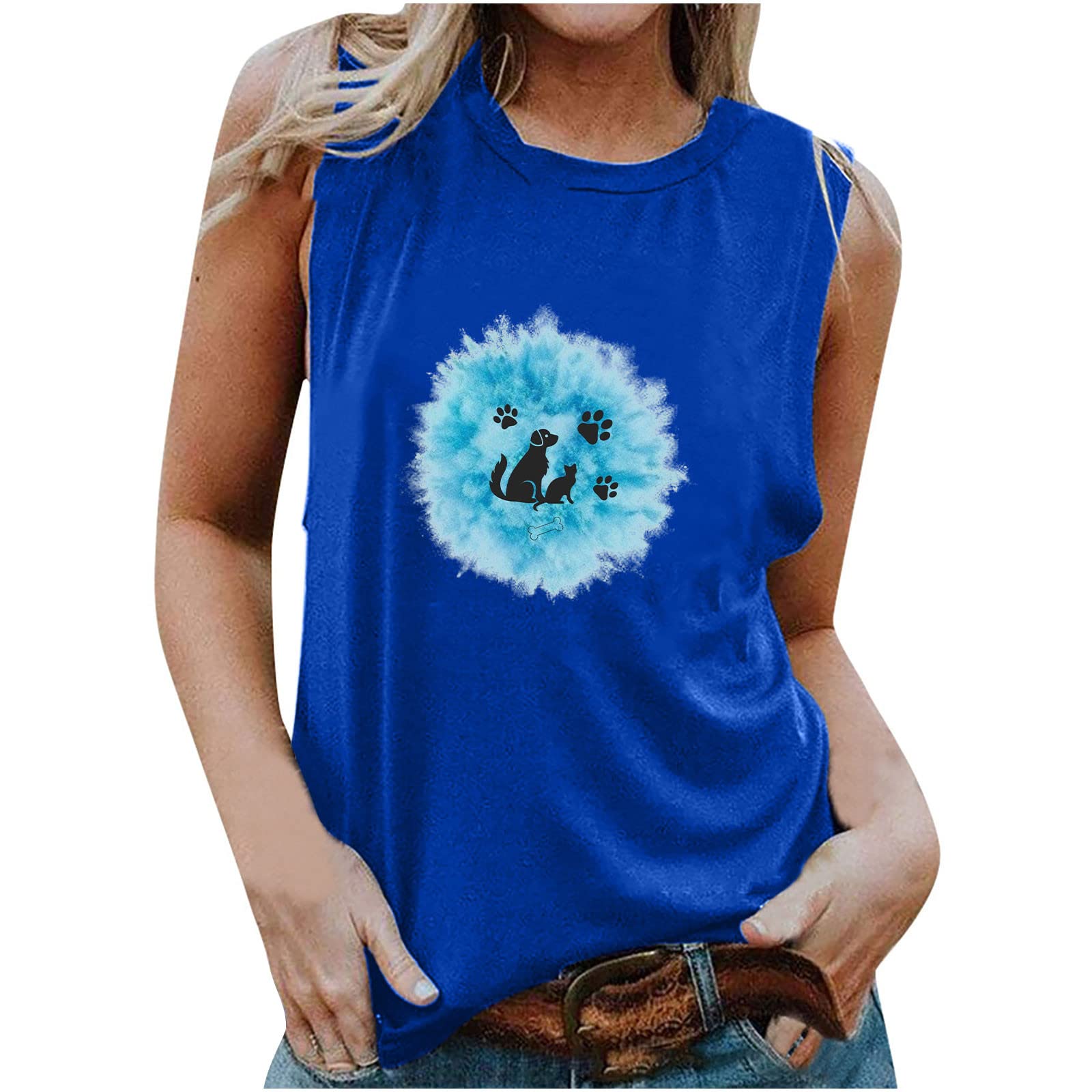 Women's Western Style Summer Tank Tops - Floral Printed Round Neck Sleeveless Casual Blouse for Hot Weather | Perfect for Beach Outings, Music Festivals & Summer Vacations
