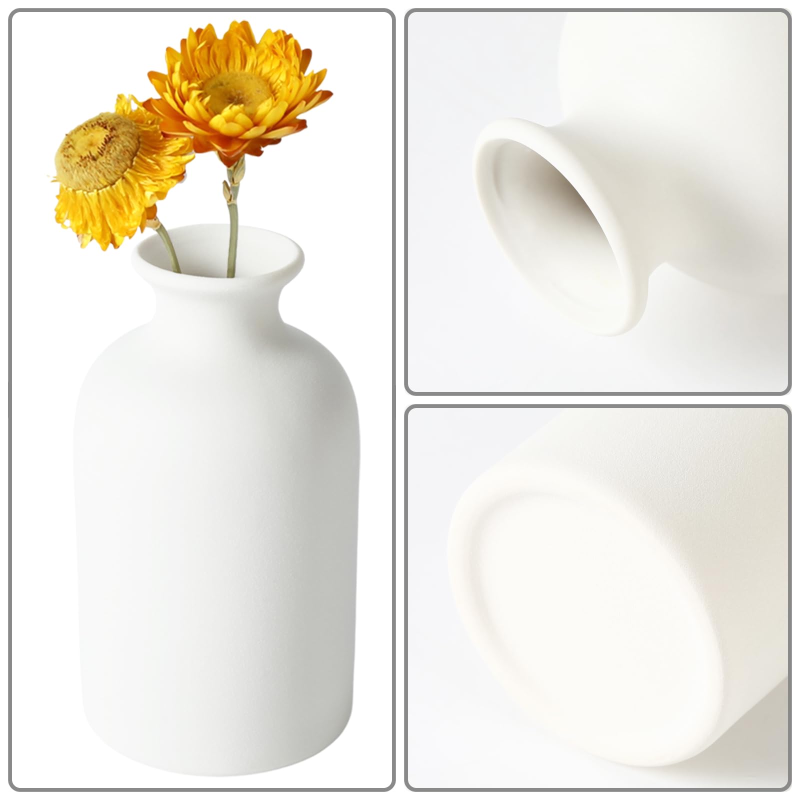 6-Piece White Ceramic Vase Set - 5.6 Inch Boho Home Decor Vases for Centerpieces, Pampas Grass & Dried Flowers - Perfect for Dining Table, Wedding, Living Room & Farmhouse Decor
