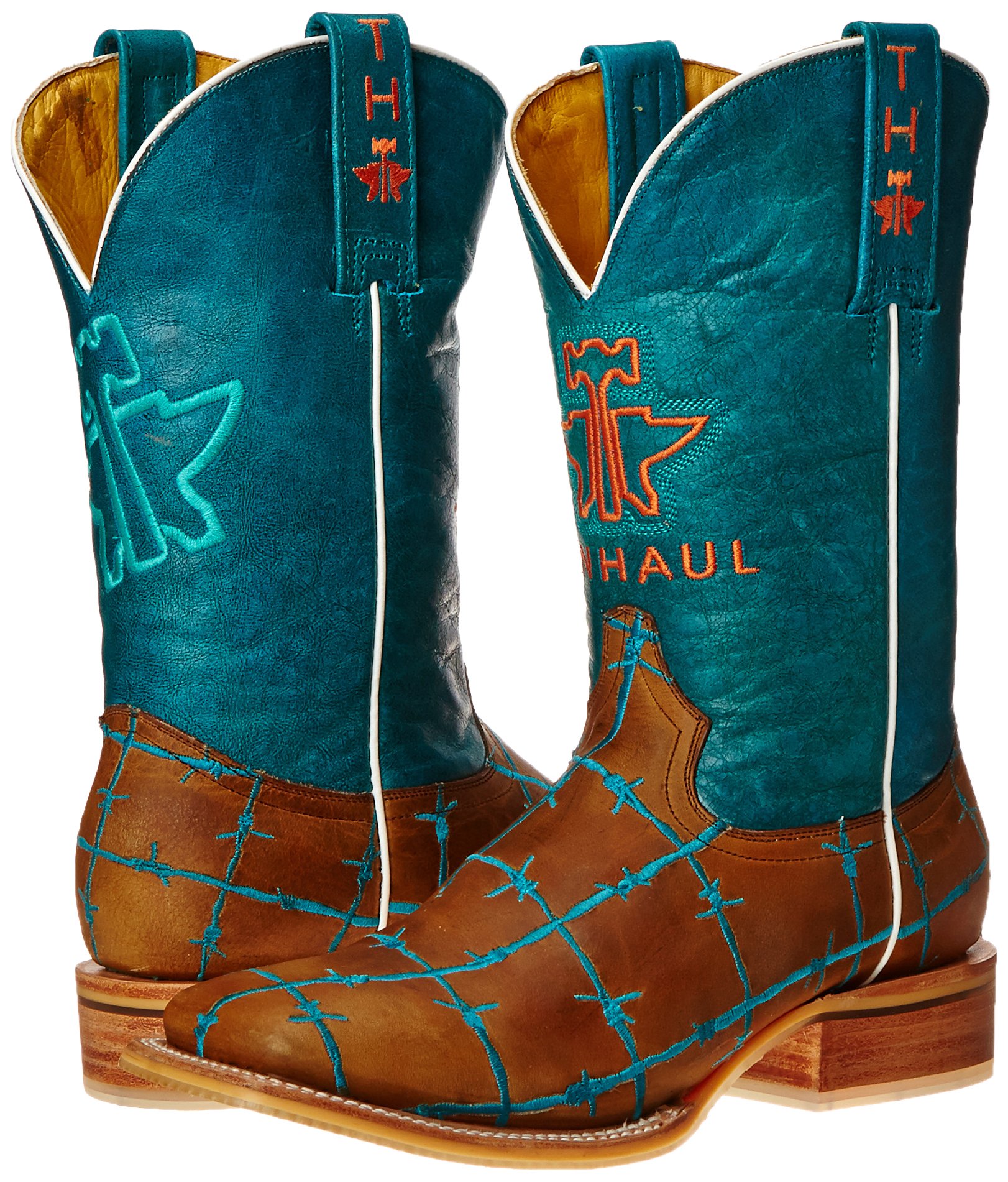 Tin Haul Women's Barbed Wire Western Boots - Tan & Turquoise Cowgirl Boots Size 11 | Comfortable Rodeo & Country Dance Shoes for Women