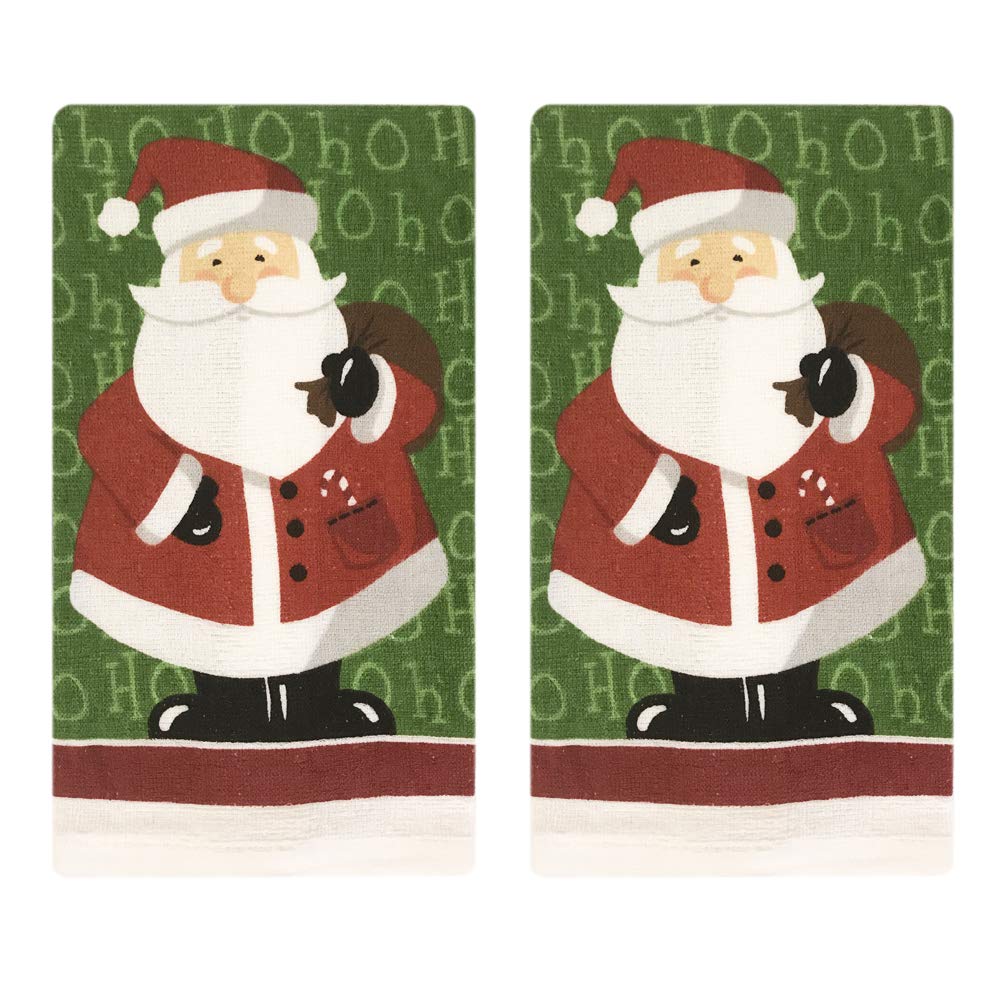 Premium 5-Piece Kitchen Towel Set - 2 Linen Towels, 2 Pot Holders & 1 Oven Mitt - Lobyn Value Pack (X-Santa) - Perfect for Cooking, Baking & Holiday Decor