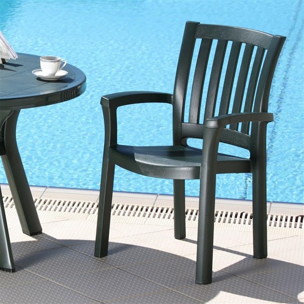Premium Green Resin Patio Dining Arm Chairs (Set of 2) - Weather-Resistant Outdoor Furniture for Garden, Poolside & Backyard Relaxation