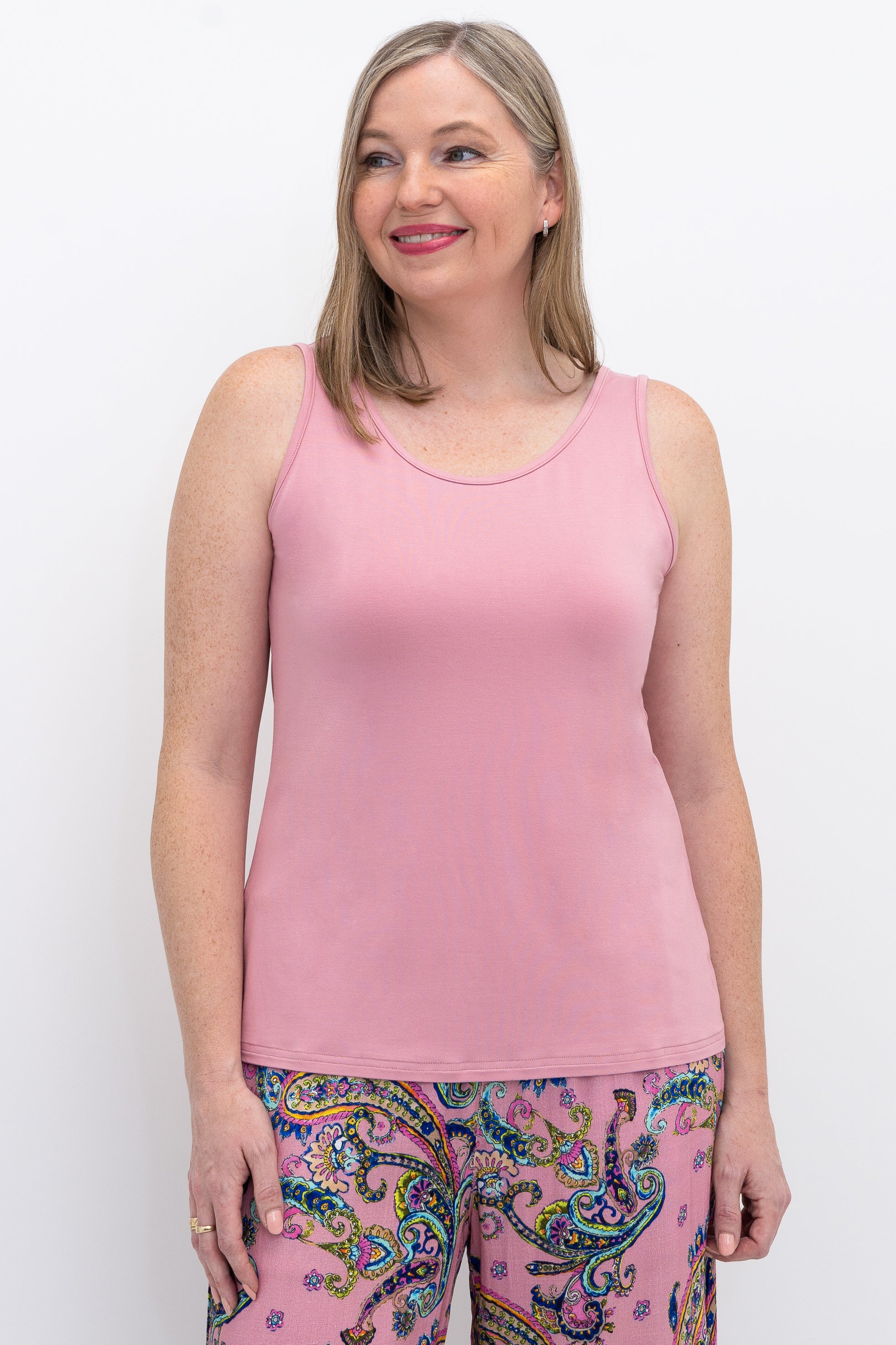 Avalon Bamboo Tank Top for Women - Soft Dusty Rose Blouse, Breathable & Comfortable Summer T-Shirt - Perfect for Yoga, Beach & Casual Wear