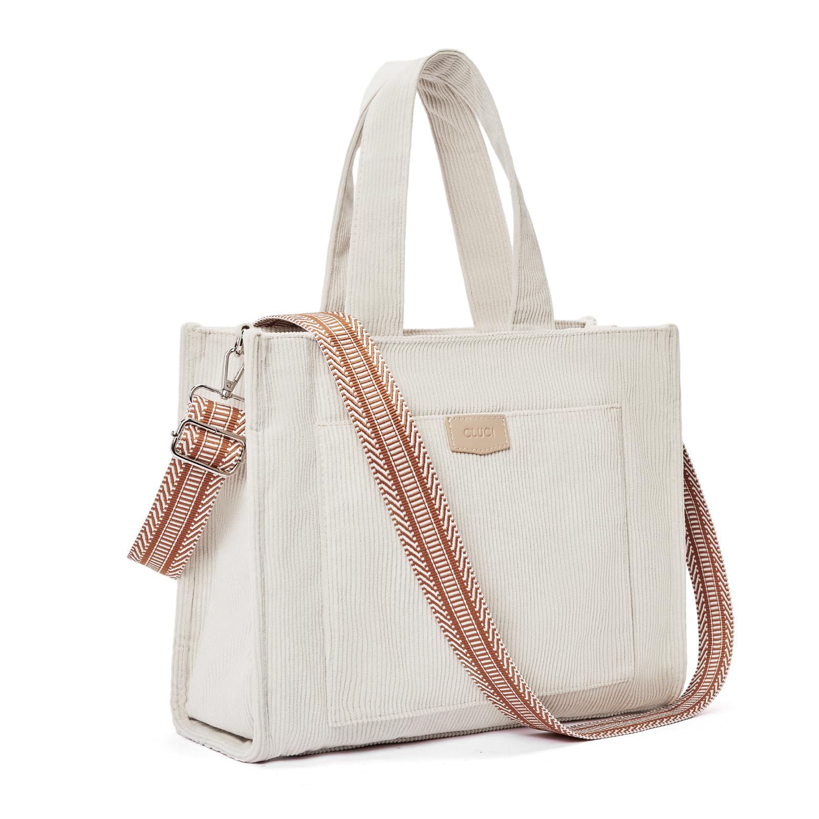 CLUCI Women's Corduroy Tote Bag with Zipper - Stylish Casual Shoulder Handbag & Hobo Purse for Work, Travel and Everyday Use
