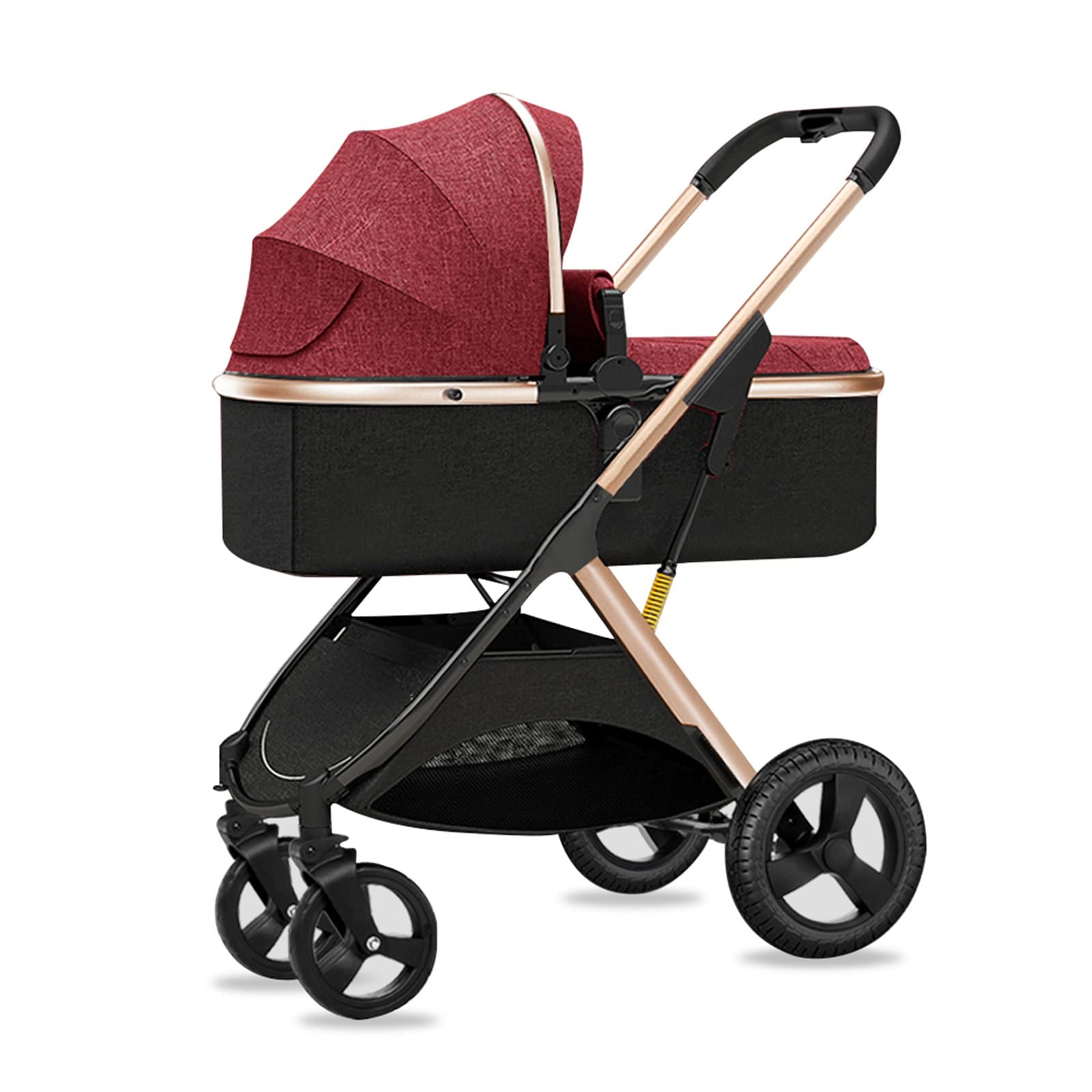 Lightweight Foldable Stroller for Toddlers & Infants - Adjustable Backrest, Aluminum Alloy Frame, Shock-Absorbing Wheels, Multi-Position Recline Bassinet (Red) | Perfect for Travel, Shopping & Daily Walks