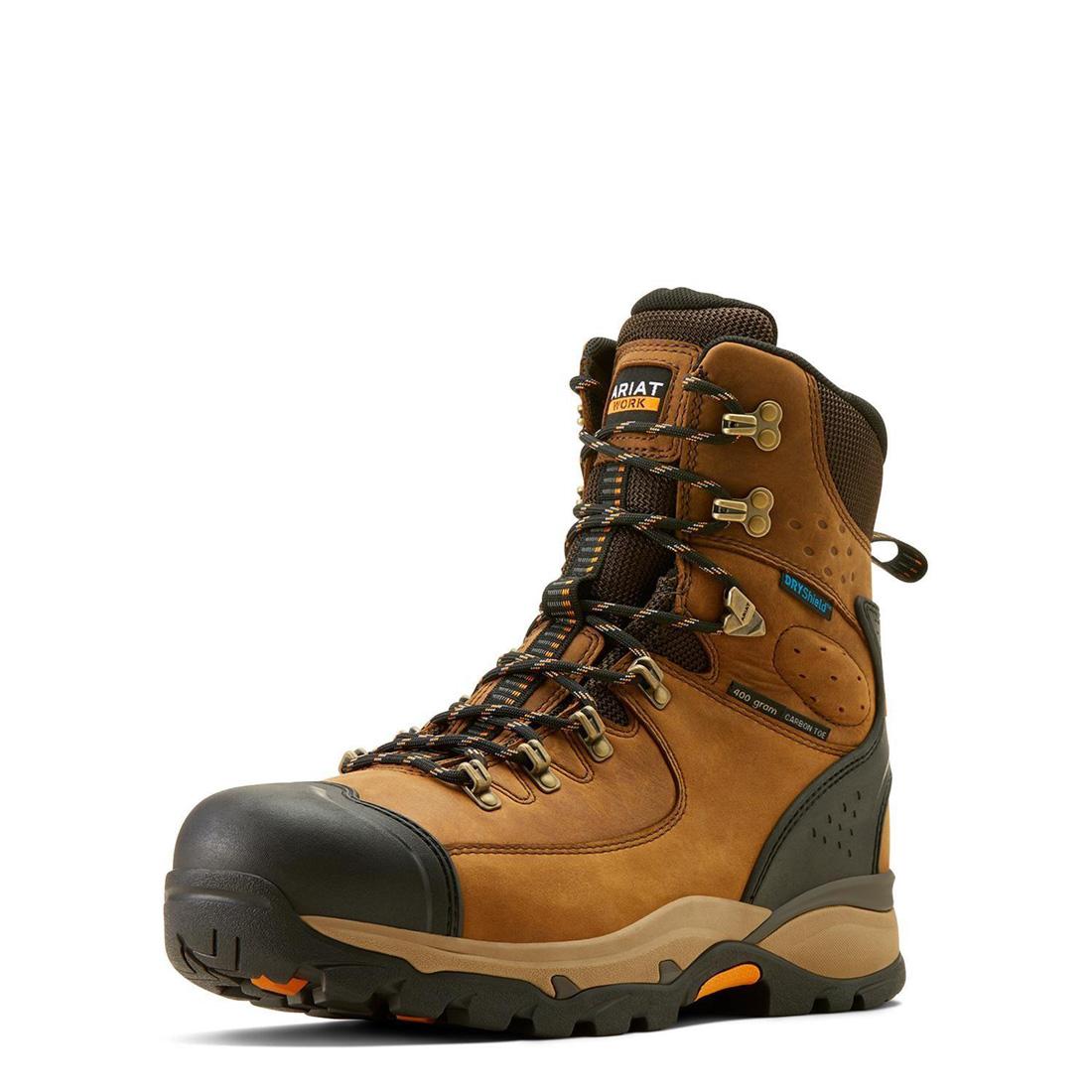 Endeavor 8 Inch Carbon Toe Waterproof Insulated Work Boots for Men - Dusted Brown - Heavy Duty Safety Shoes for Construction, Hiking & Outdoor Work