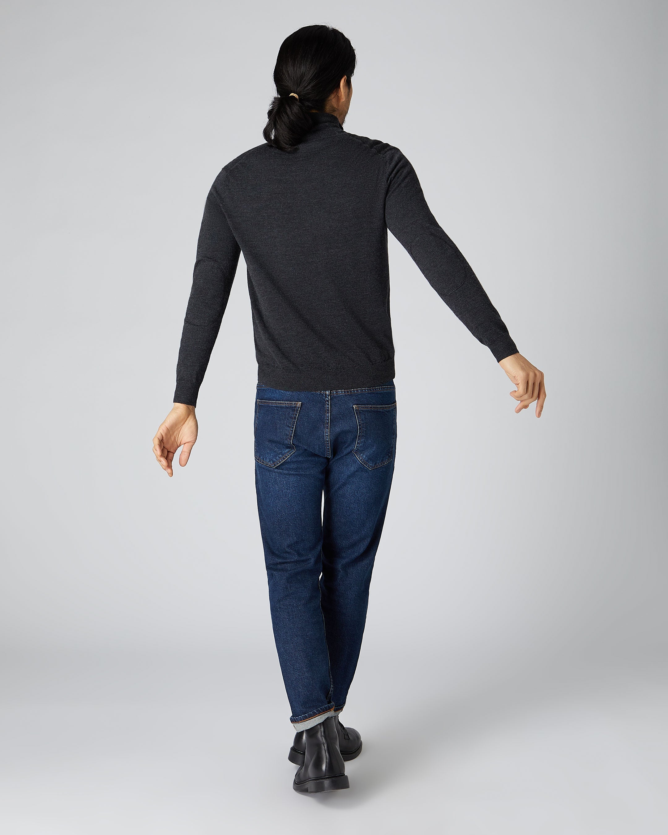 Premium Men's Cashmere Full Zip Sweater - Ultra Soft & Lightweight Dark Charcoal Grey Jumper for Work, Travel & Casual Wear
