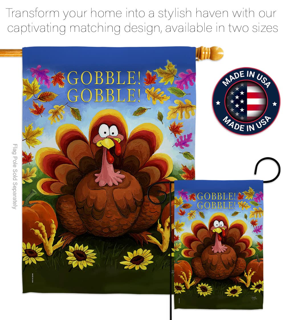Breeze Decor H113051 Thanksgiving Gobble Fall Decorative Vertical House Flag - Thick Fabric Large Outdoor Banner for Seasonal Holiday Decor