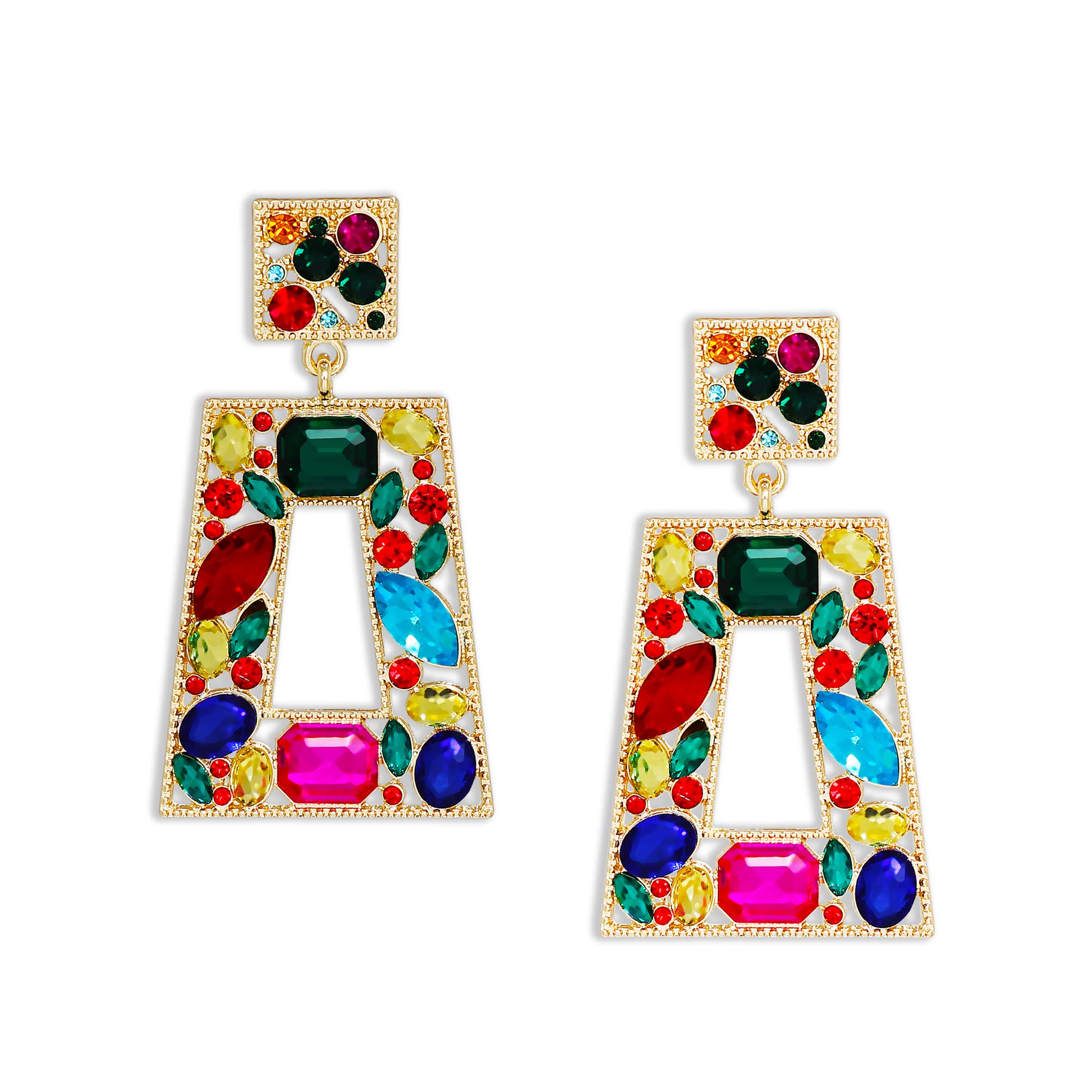 Sparkling Rhinestone Square Dangle Earrings for Women - Crystal Geometric Drop Statement Earrings | Juran Green Collection | Perfect for Parties, Weddings & Evening Events