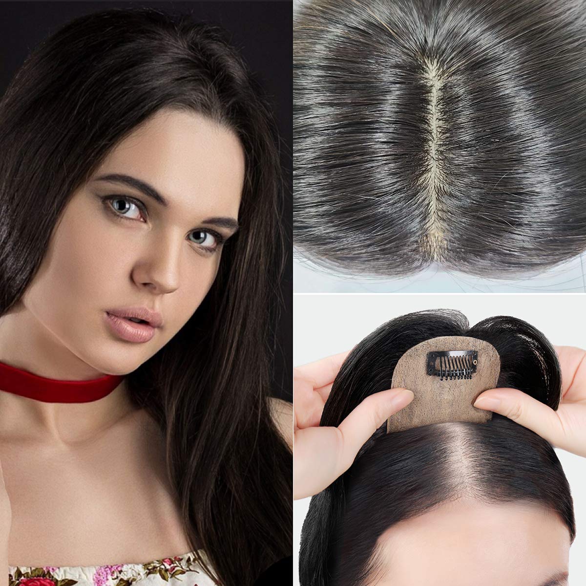 Ubrand 12 Top Silk Straight Human Hair Toppers - Natural Clip-in Hairpiece for Women (2.75x3.93, Black) | Perfect for Thinning Hair, Daily Styling & Special Occasions
