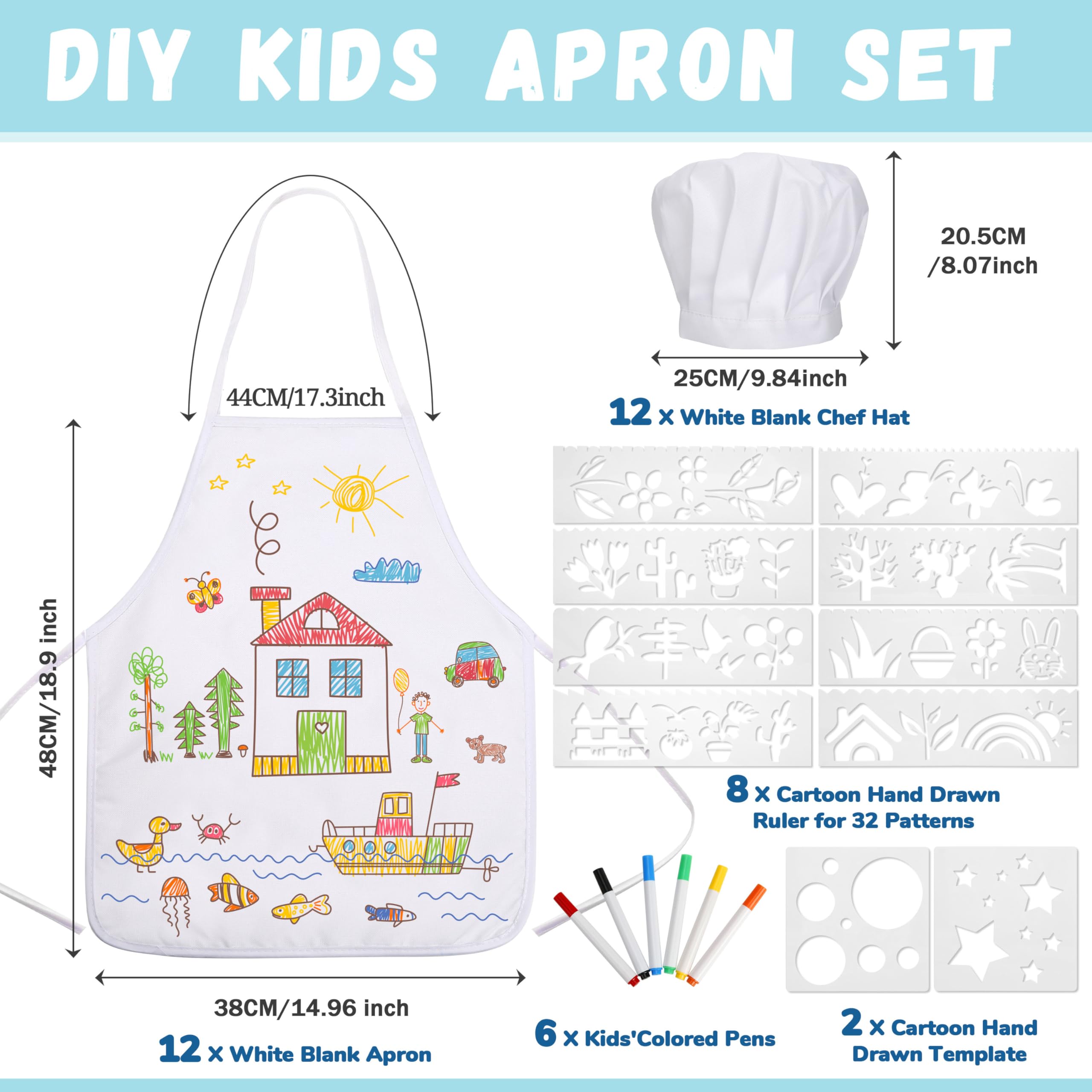 Pllieay 40 PCS Kids Aprons for Painting & Cooking - DIY Art Smocks with Chef Hat Set - Washable Toddler Aprons for Kitchen, Baking, Crafts - Perfect for Preschool, Daycare & Home Activities