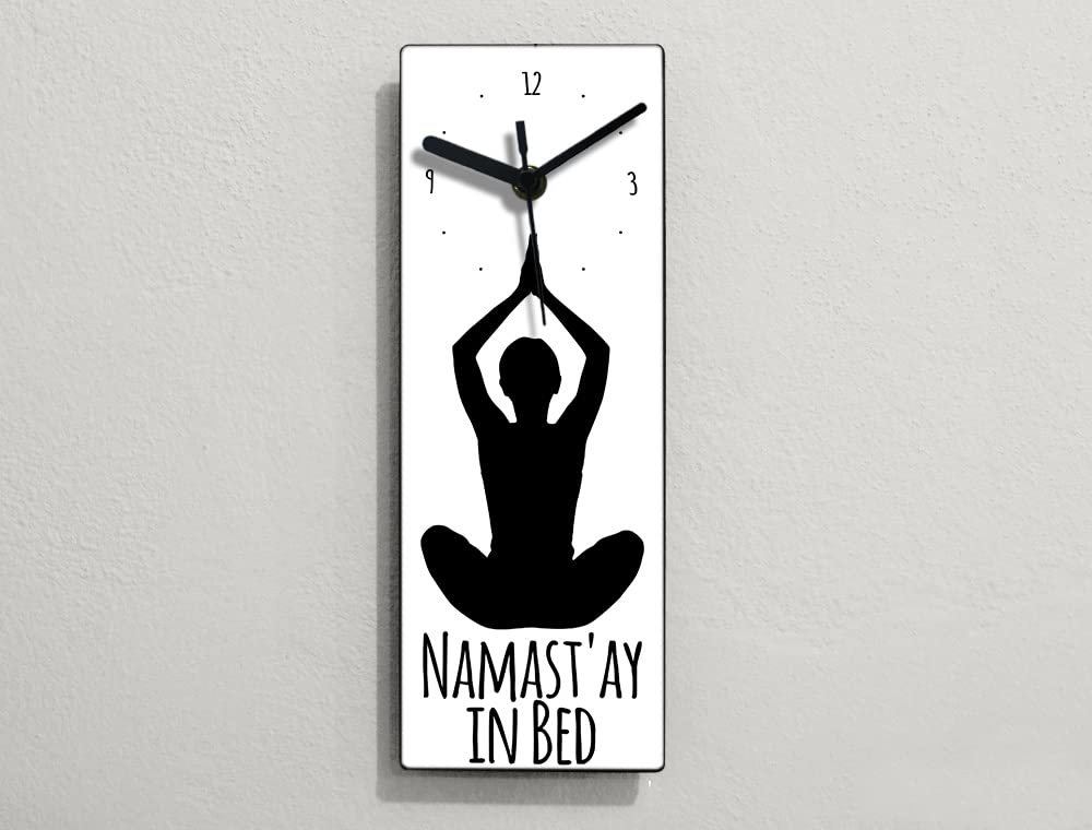 Funny Pink Wall Clock - Namast'ay In Bed Decor for Yoga Lovers & Bedroom Aesthetic | Perfect Gift for Meditation Room, Dorm, or Home Office